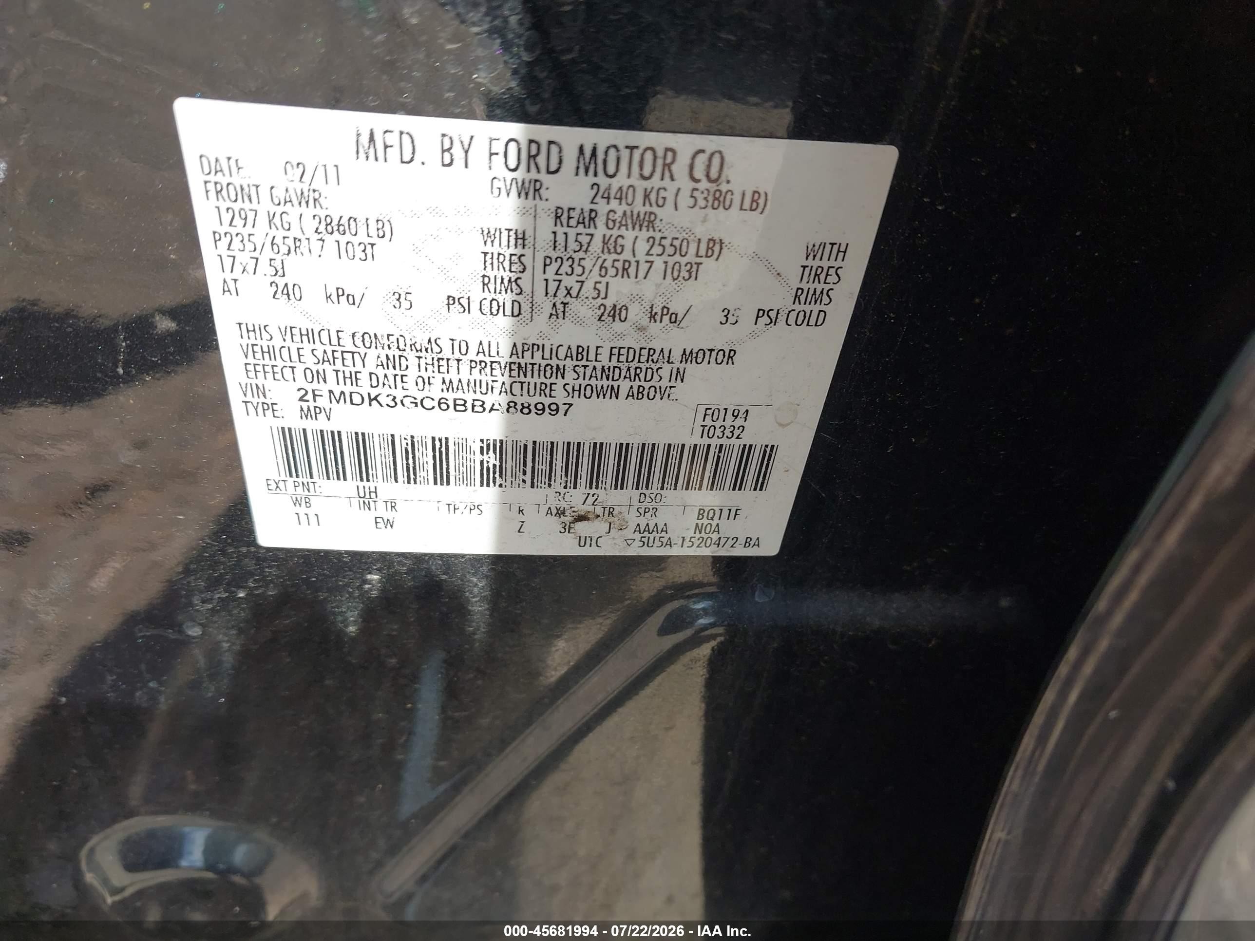 2011 Ford Edge Se Black vin: 2FMDK3GC6BBA88997