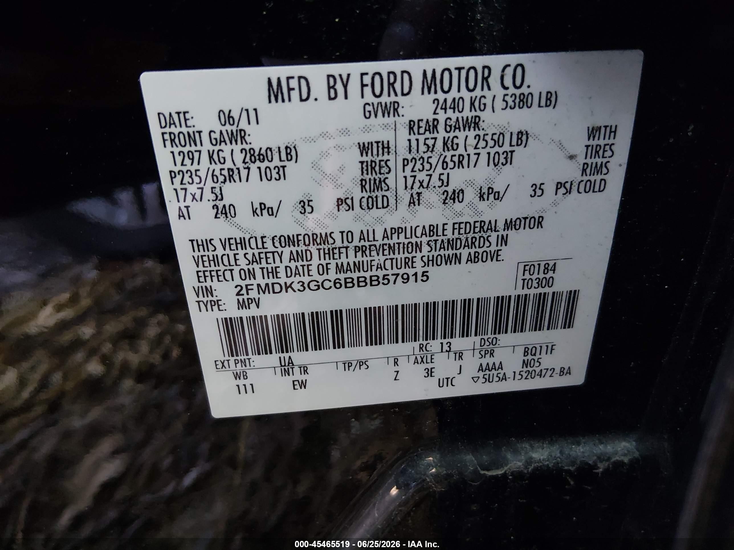 2011 Ford Edge Se Черный vin: 2FMDK3GC6BBB57915
