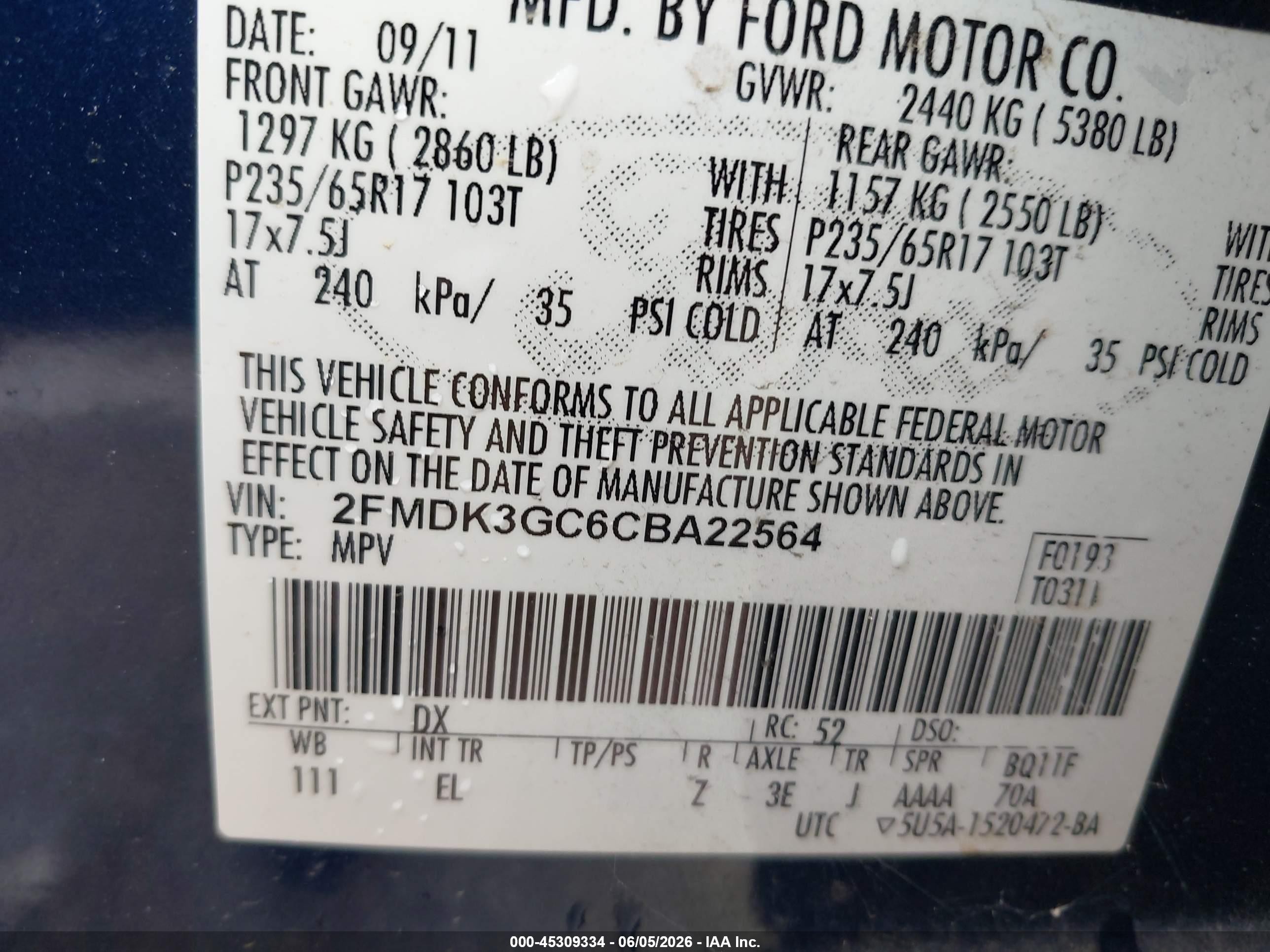 2012 Ford Edge Se Blue vin: 2FMDK3GC6CBA22564