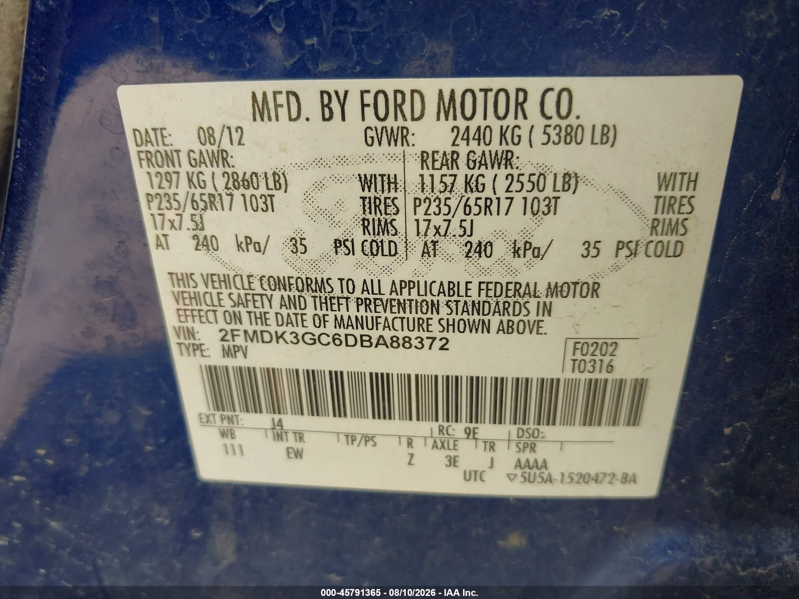2013 Ford Edge Se Blue vin: 2FMDK3GC6DBA88372