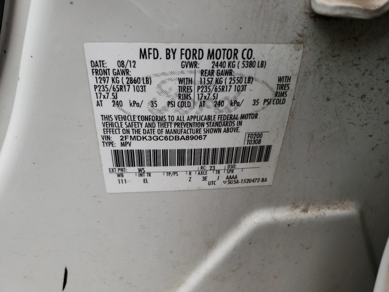2013 Ford Edge Se White vin: 2FMDK3GC6DBA89067