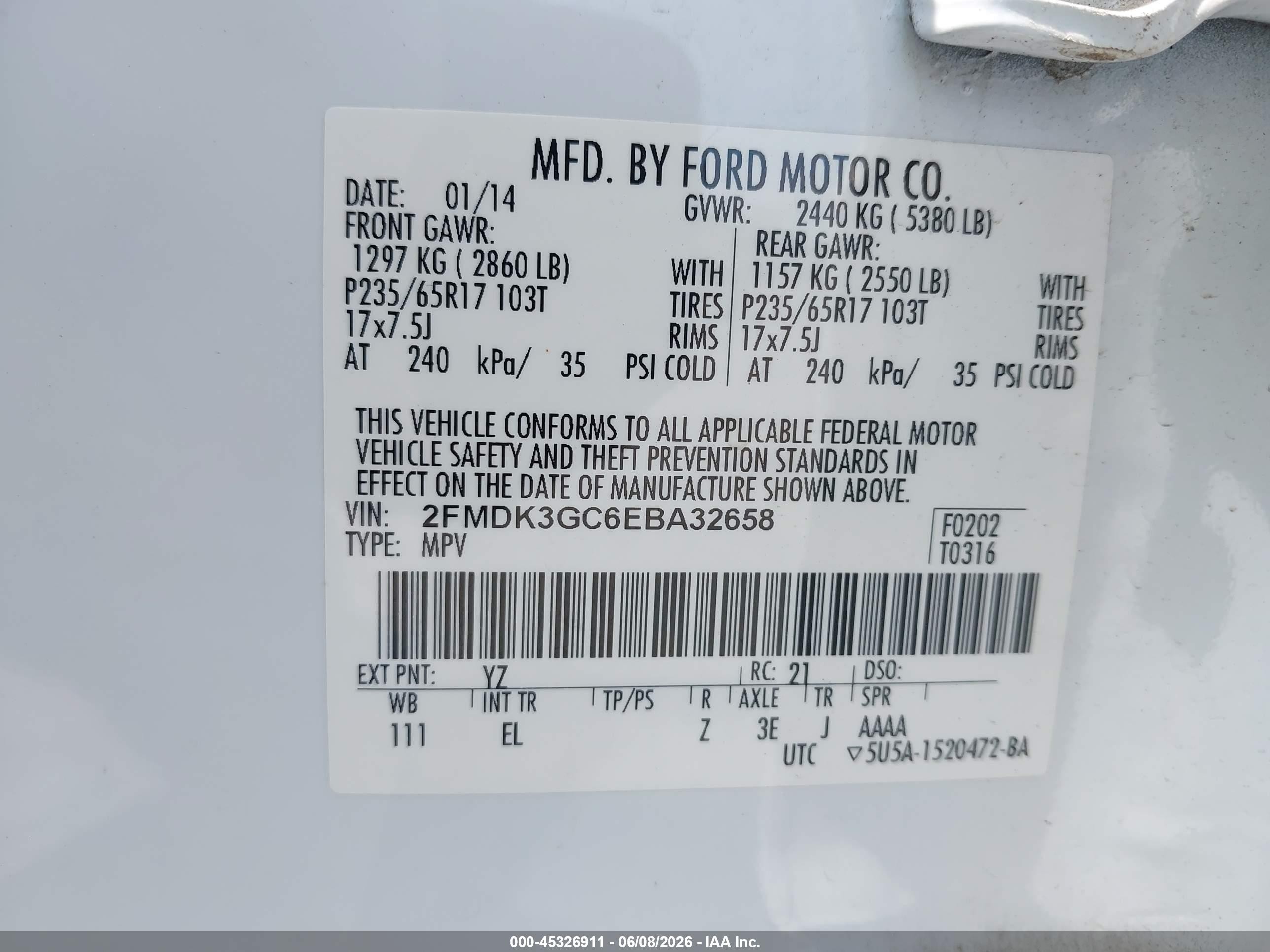 2014 Ford Edge Se Белый vin: 2FMDK3GC6EBA32658