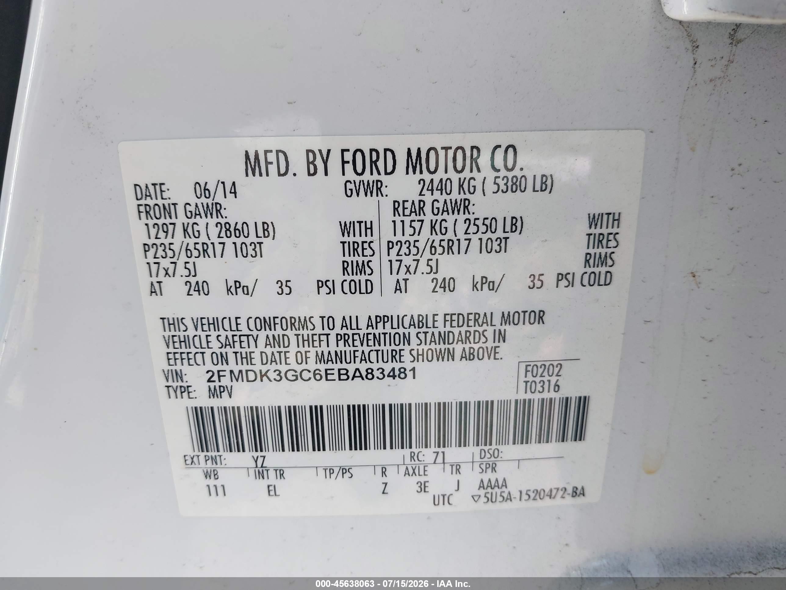 2014 Ford Edge Se White vin: 2FMDK3GC6EBA83481