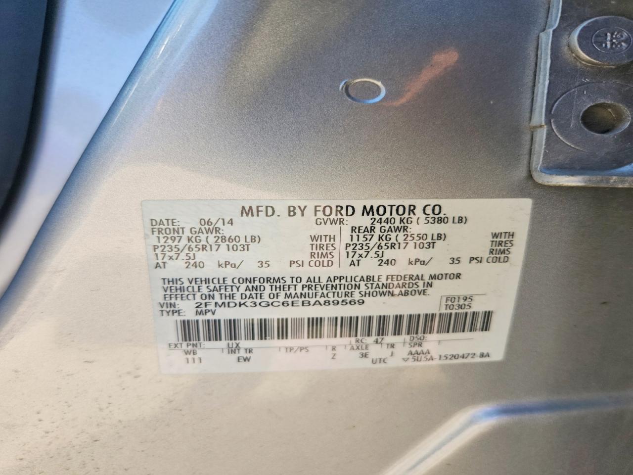 2014 Ford Edge Se Silver vin: 2FMDK3GC6EBA89569