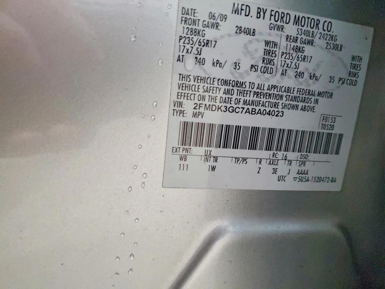 2010 Ford Edge Se Silver vin: 2FMDK3GC7ABA04023