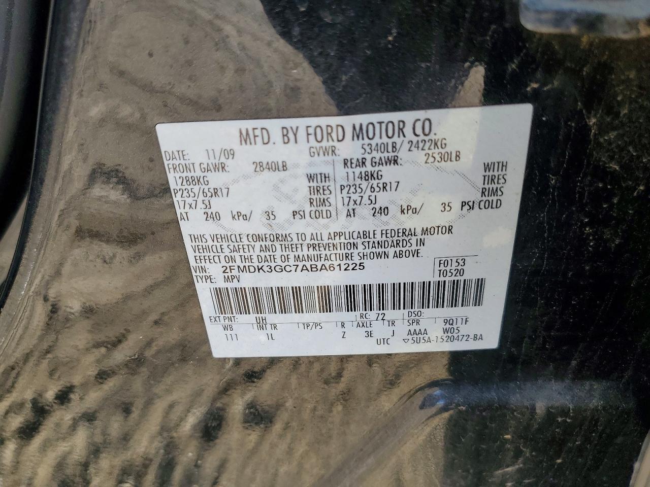 2010 Ford Edge Se Черный vin: 2FMDK3GC7ABA61225