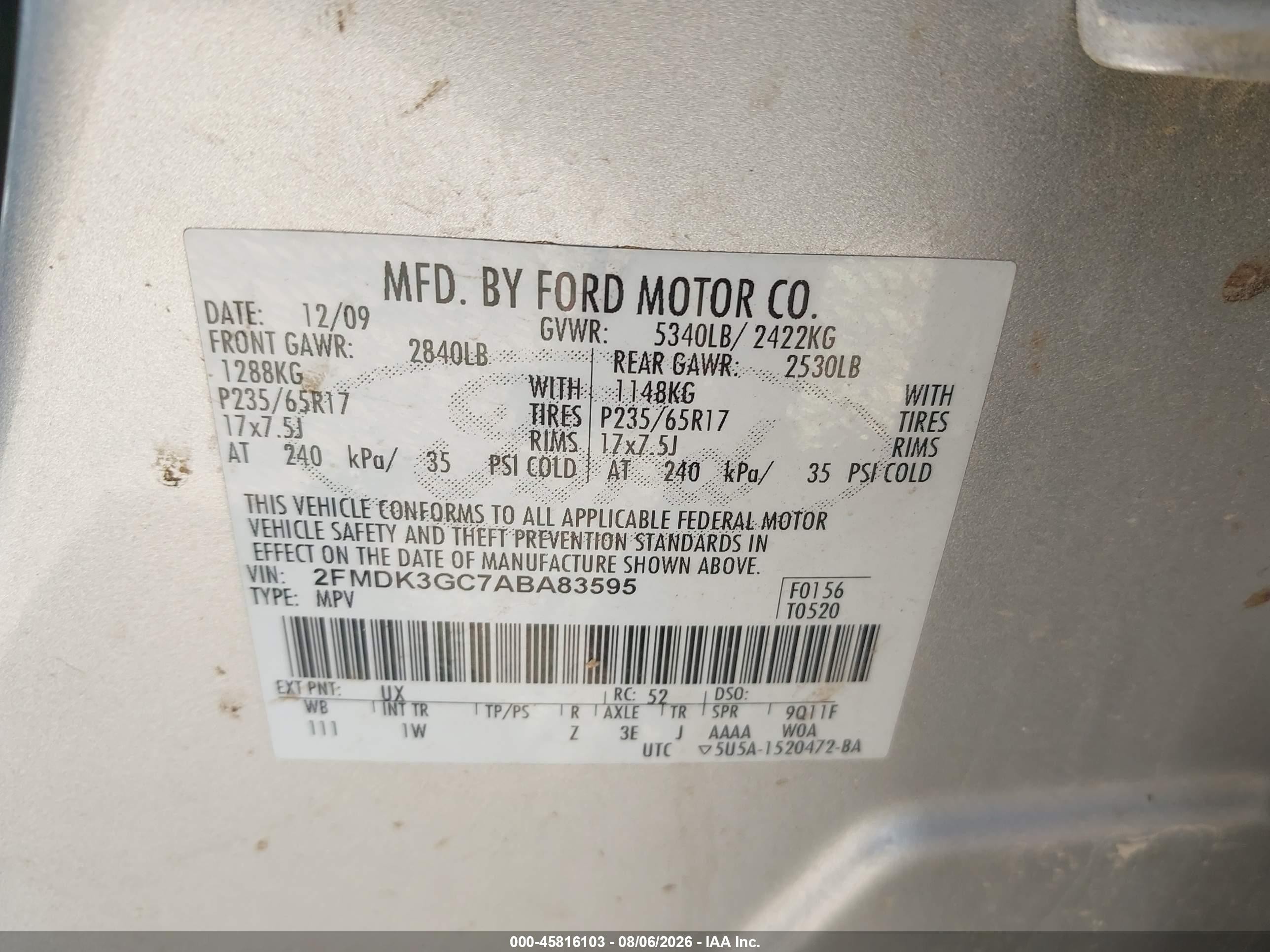 2010 Ford Edge Se Silver vin: 2FMDK3GC7ABA83595