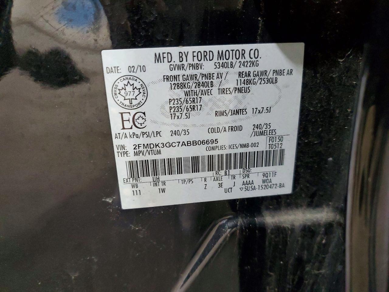 2010 Ford Edge Se Black vin: 2FMDK3GC7ABB06695
