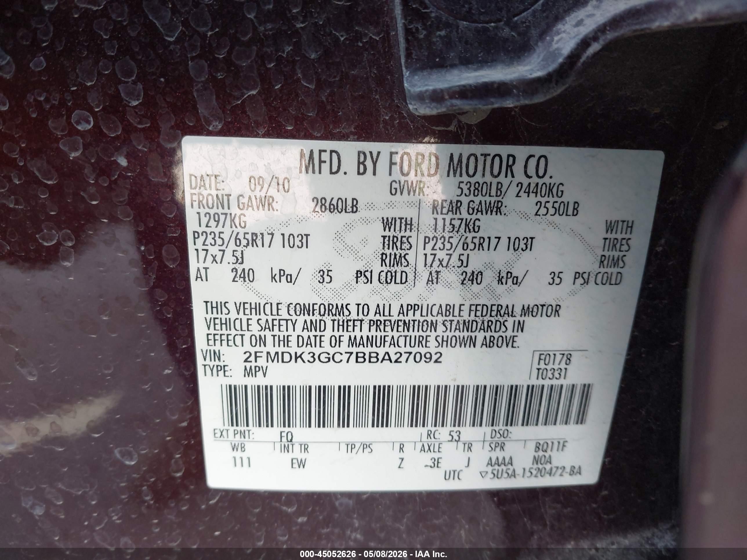 2011 Ford Edge Se Maroon vin: 2FMDK3GC7BBA27092
