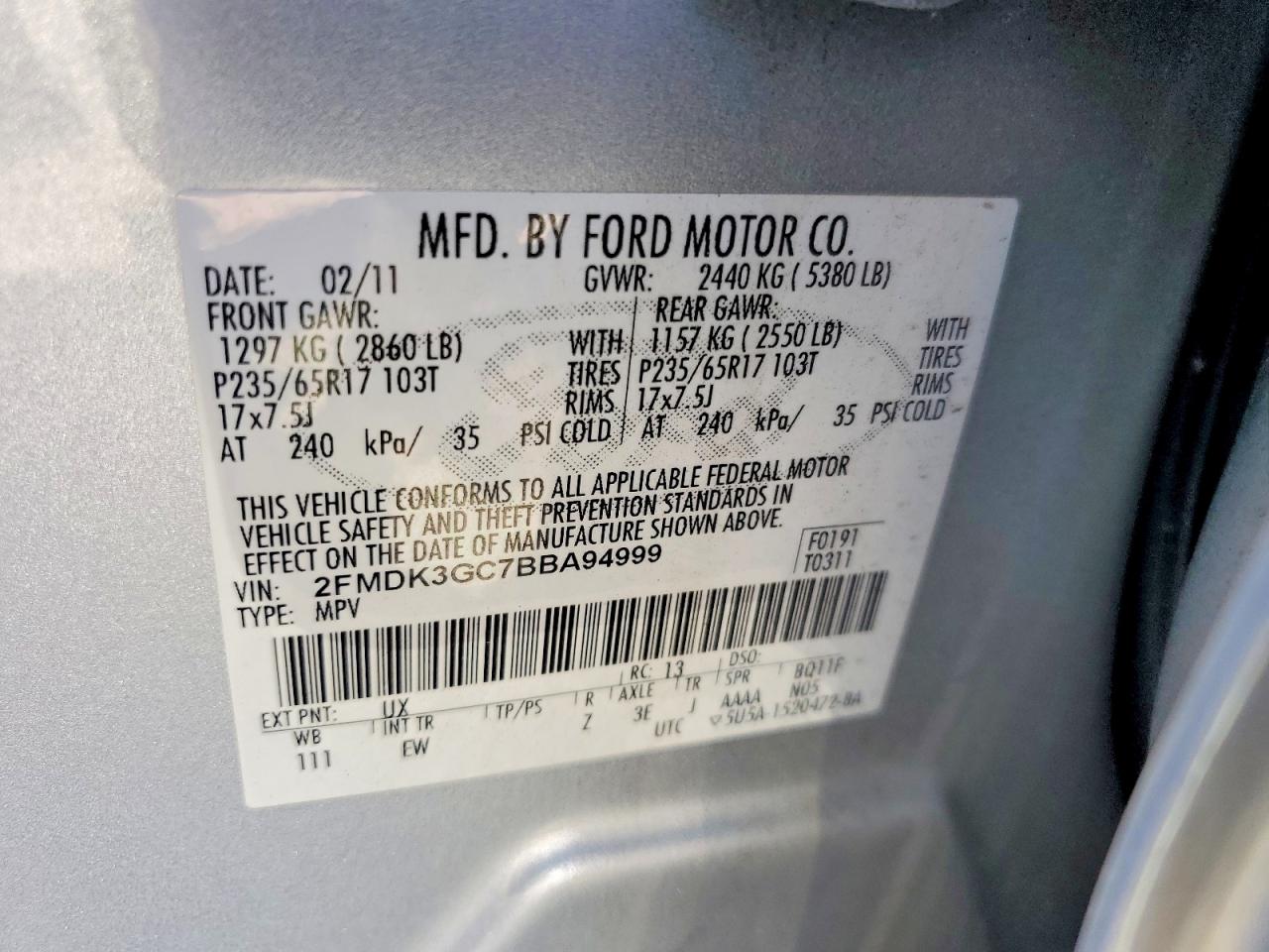 2011 Ford Edge Se Silver vin: 2FMDK3GC7BBA94999
