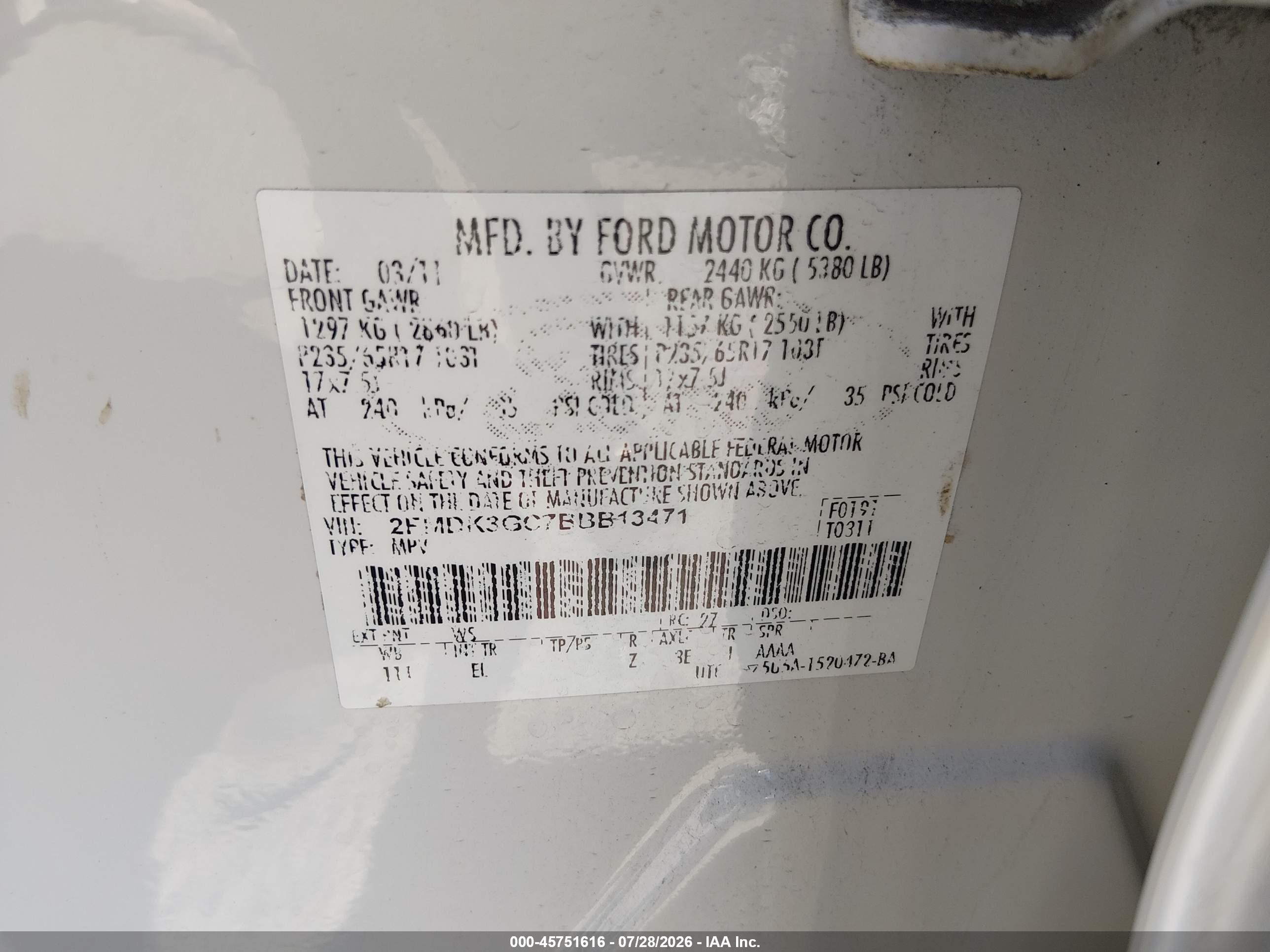 2011 Ford Edge Se Белый vin: 2FMDK3GC7BBB13471