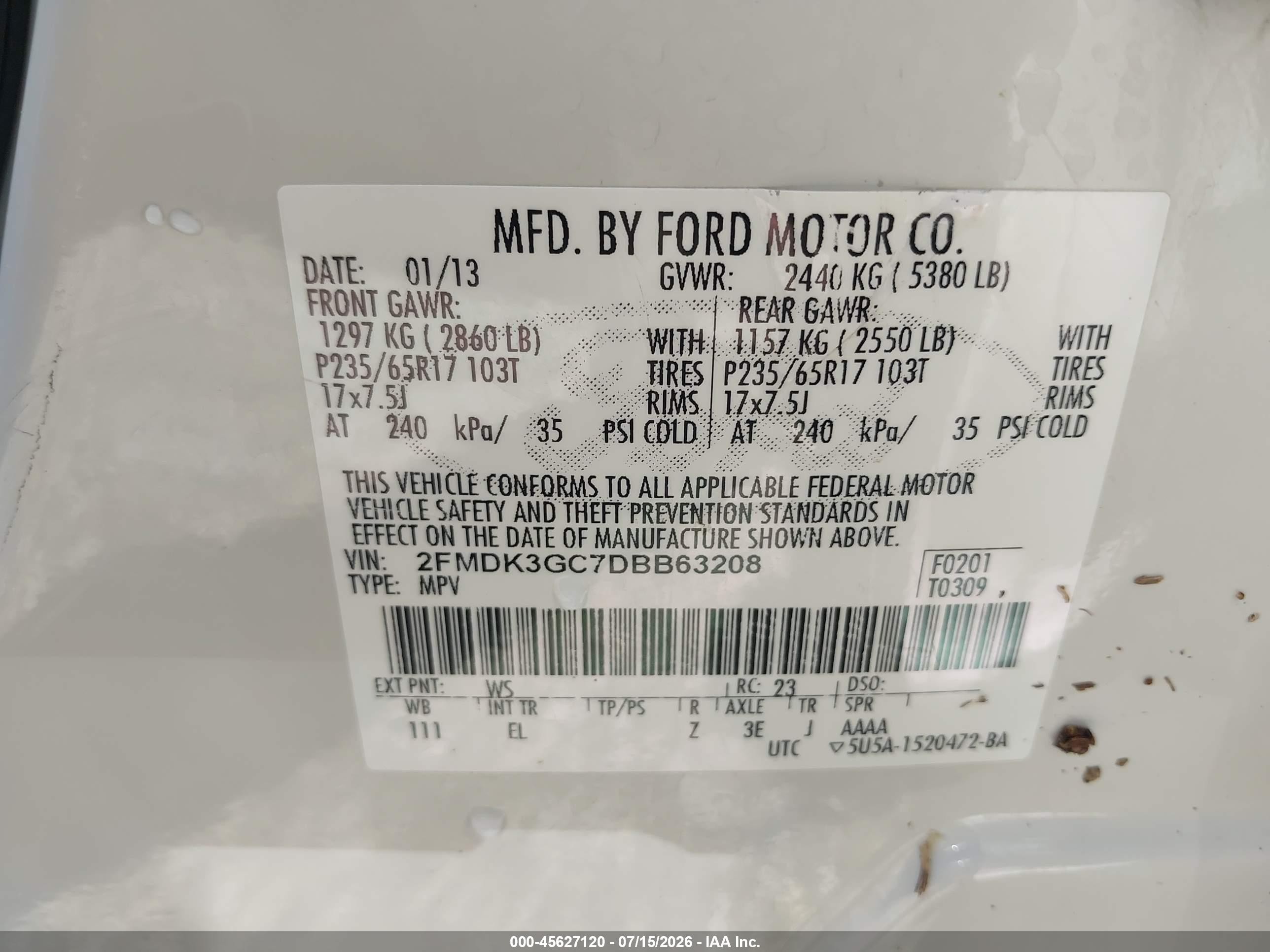 2013 Ford Edge Se White vin: 2FMDK3GC7DBB63208