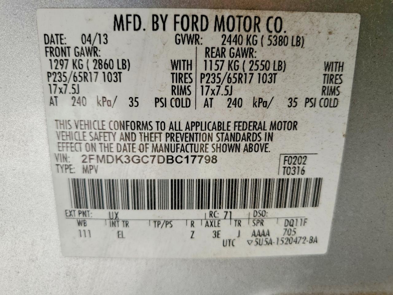 2013 Ford Edge Se Silver vin: 2FMDK3GC7DBC17798