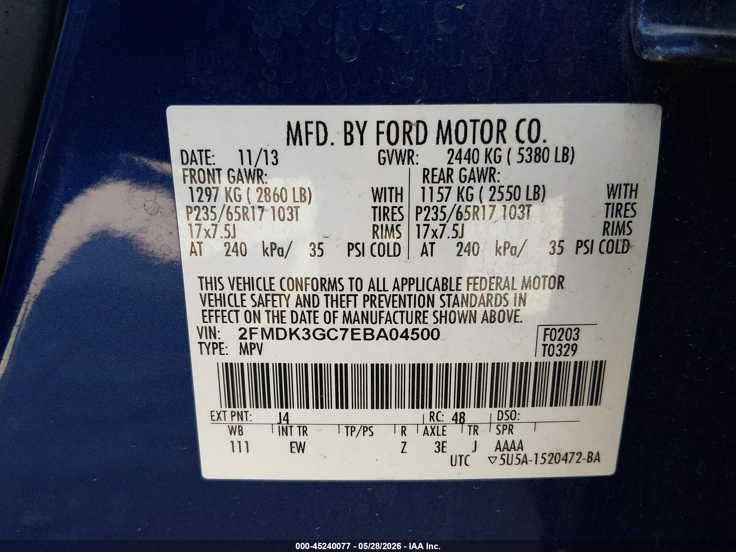 2014 Ford Edge Se Blue vin: 2FMDK3GC7EBA04500