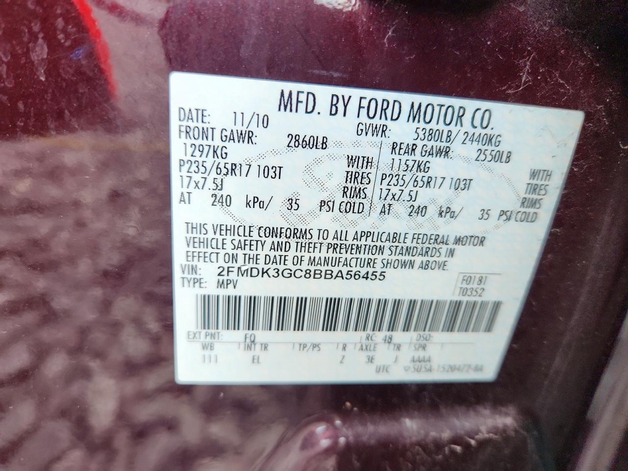 2011 Ford Edge Se Burgundy vin: 2FMDK3GC8BBA56455