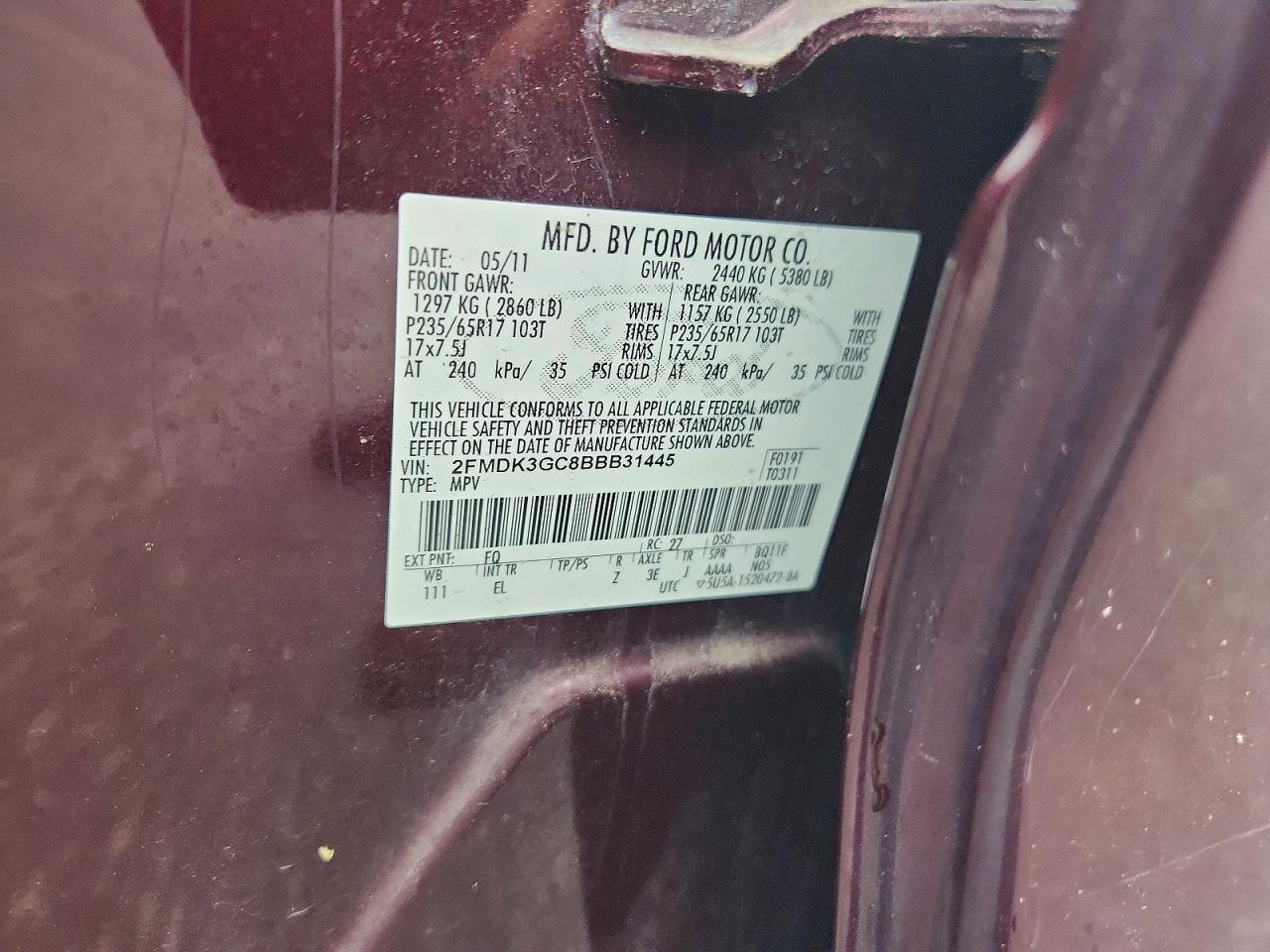 2011 Ford Edge Se Burgundy vin: 2FMDK3GC8BBB31445