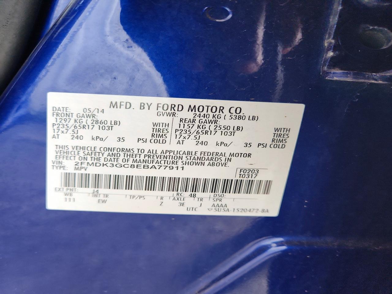 2014 Ford Edge Se Blue vin: 2FMDK3GC8EBA77911