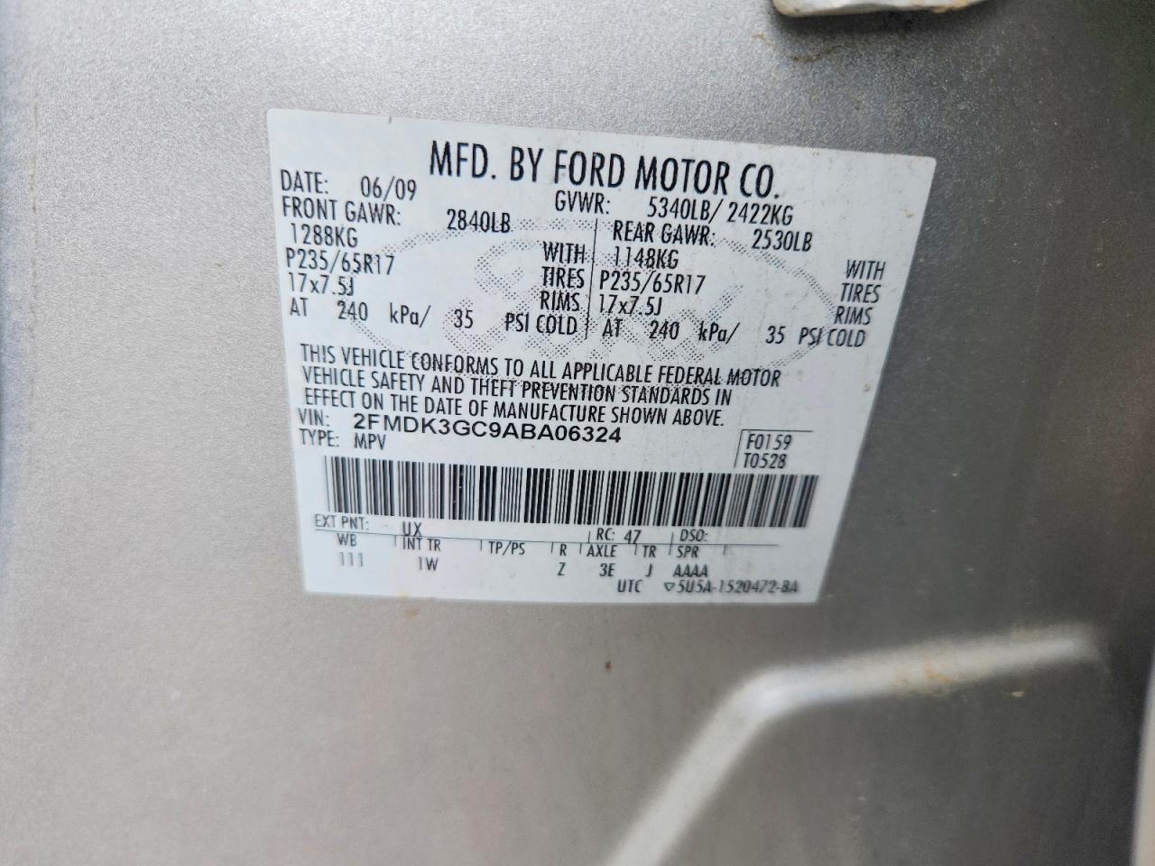 2010 Ford Edge Se Silver vin: 2FMDK3GC9ABA06324