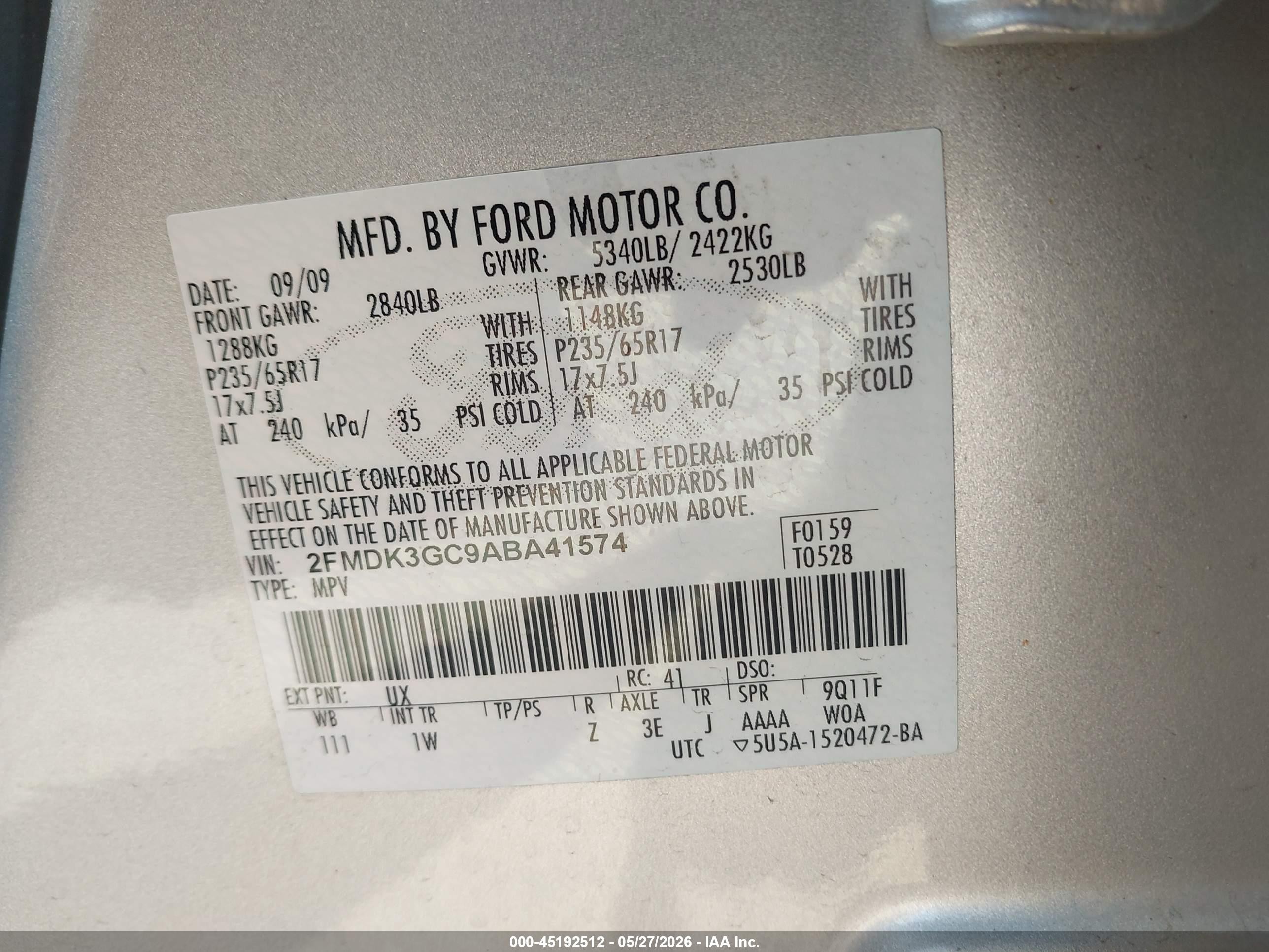 2010 Ford Edge Se Silver vin: 2FMDK3GC9ABA41574