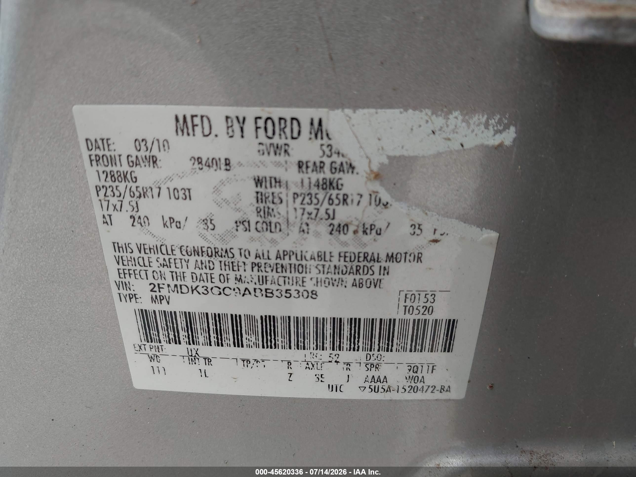 2010 Ford Edge Se Silver vin: 2FMDK3GC9ABB35308