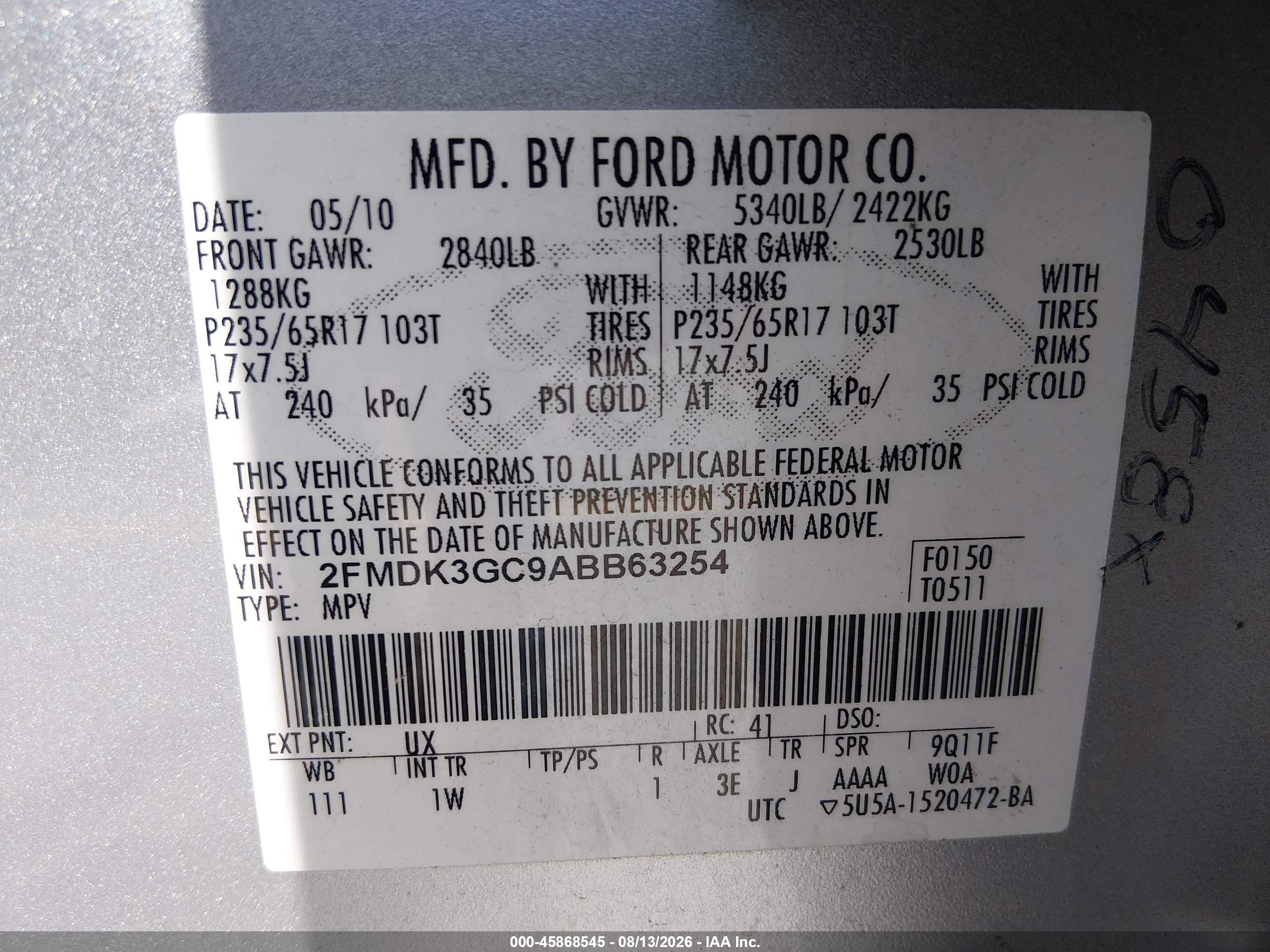 2010 Ford Edge Se Silver vin: 2FMDK3GC9ABB63254