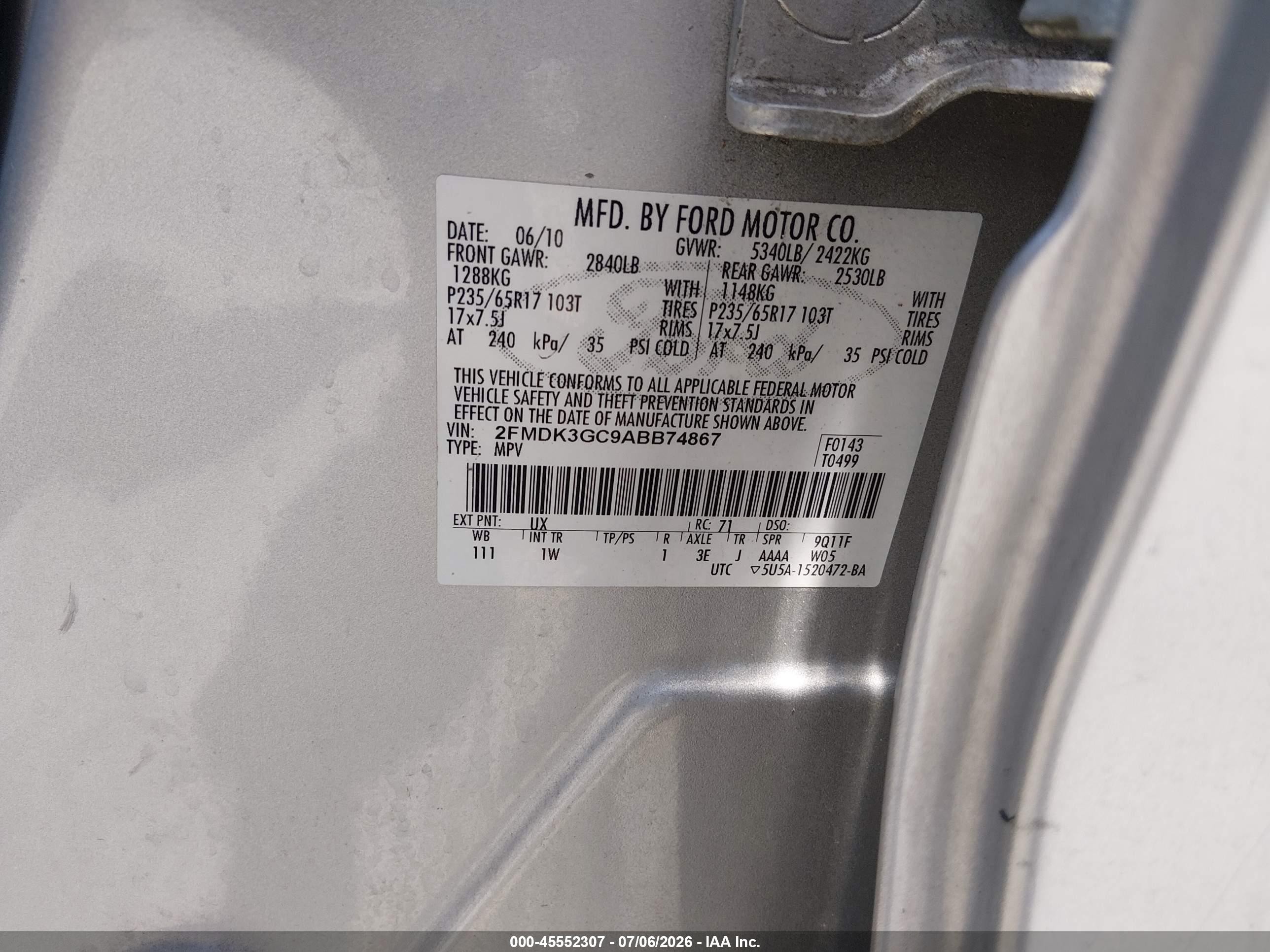 2010 Ford Edge Se Silver vin: 2FMDK3GC9ABB74867
