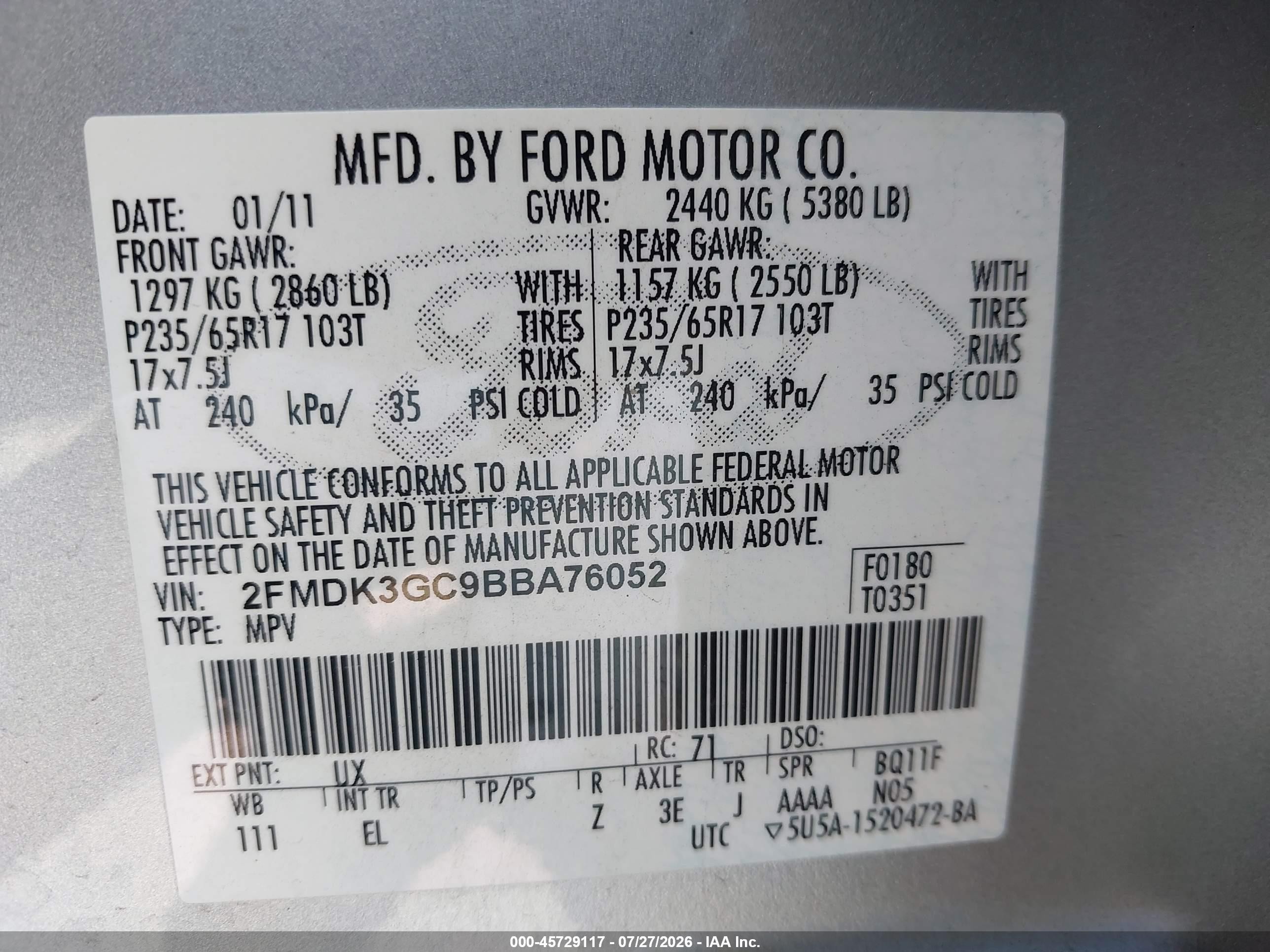 2011 Ford Edge Se Silver vin: 2FMDK3GC9BBA76052
