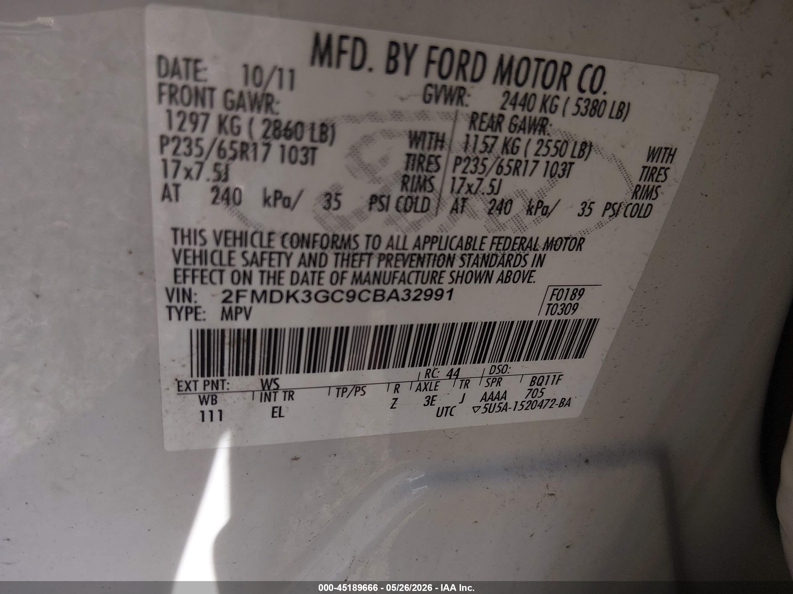 2012 Ford Edge Se White vin: 2FMDK3GC9CBA32991