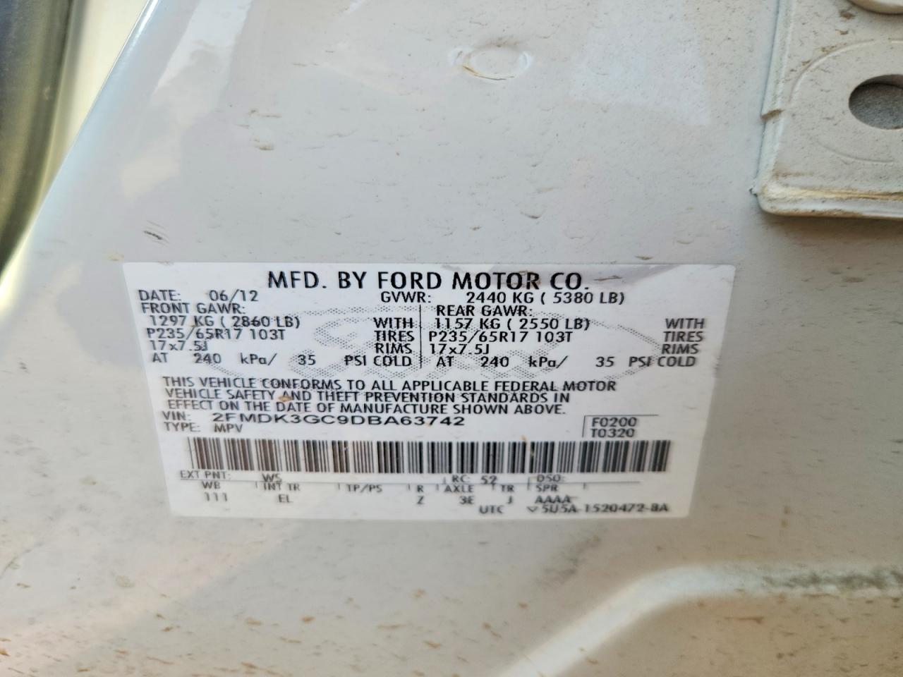 2013 Ford Edge Se White vin: 2FMDK3GC9DBA63742