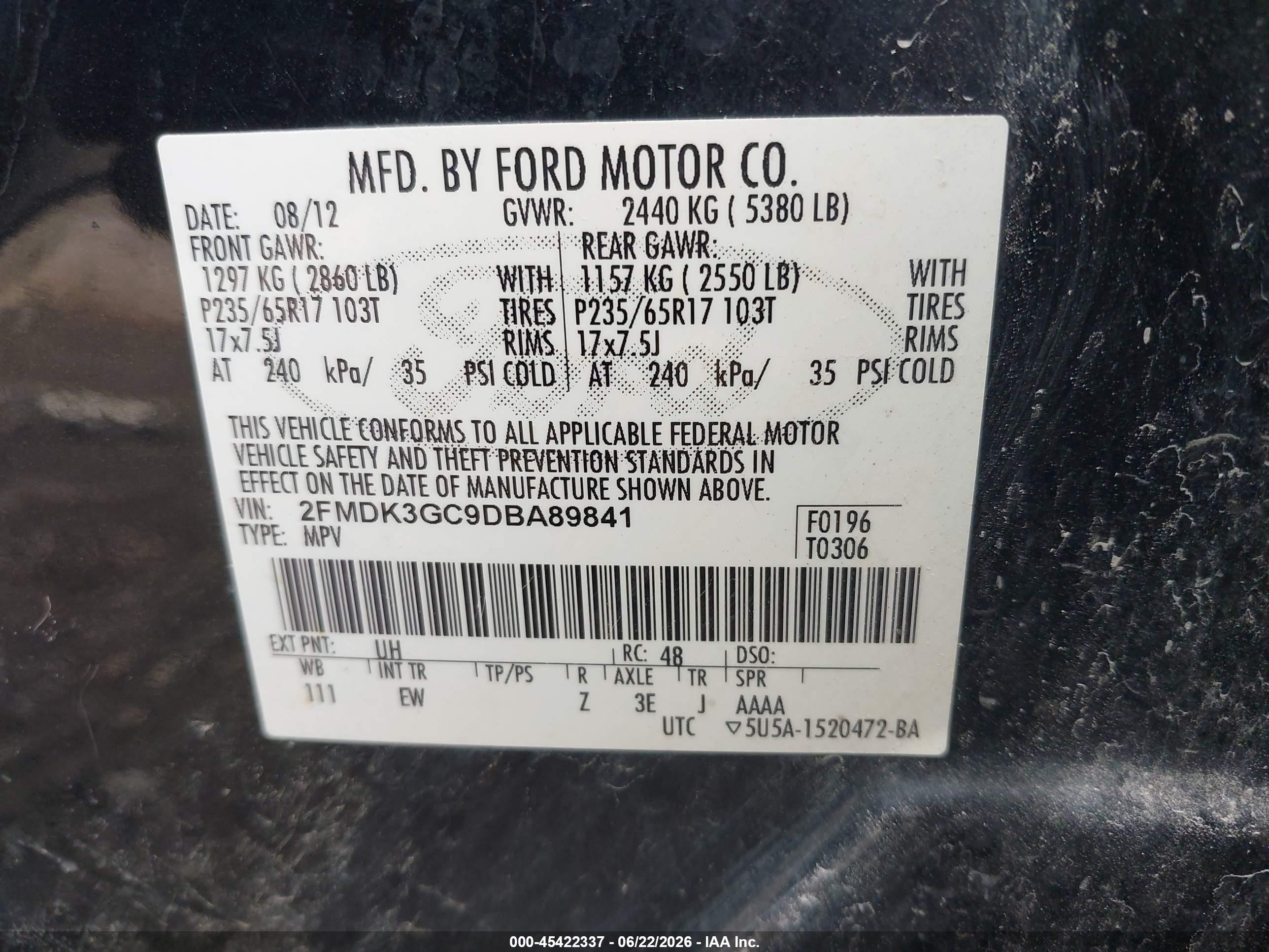 2013 Ford Edge Se Черный vin: 2FMDK3GC9DBA89841