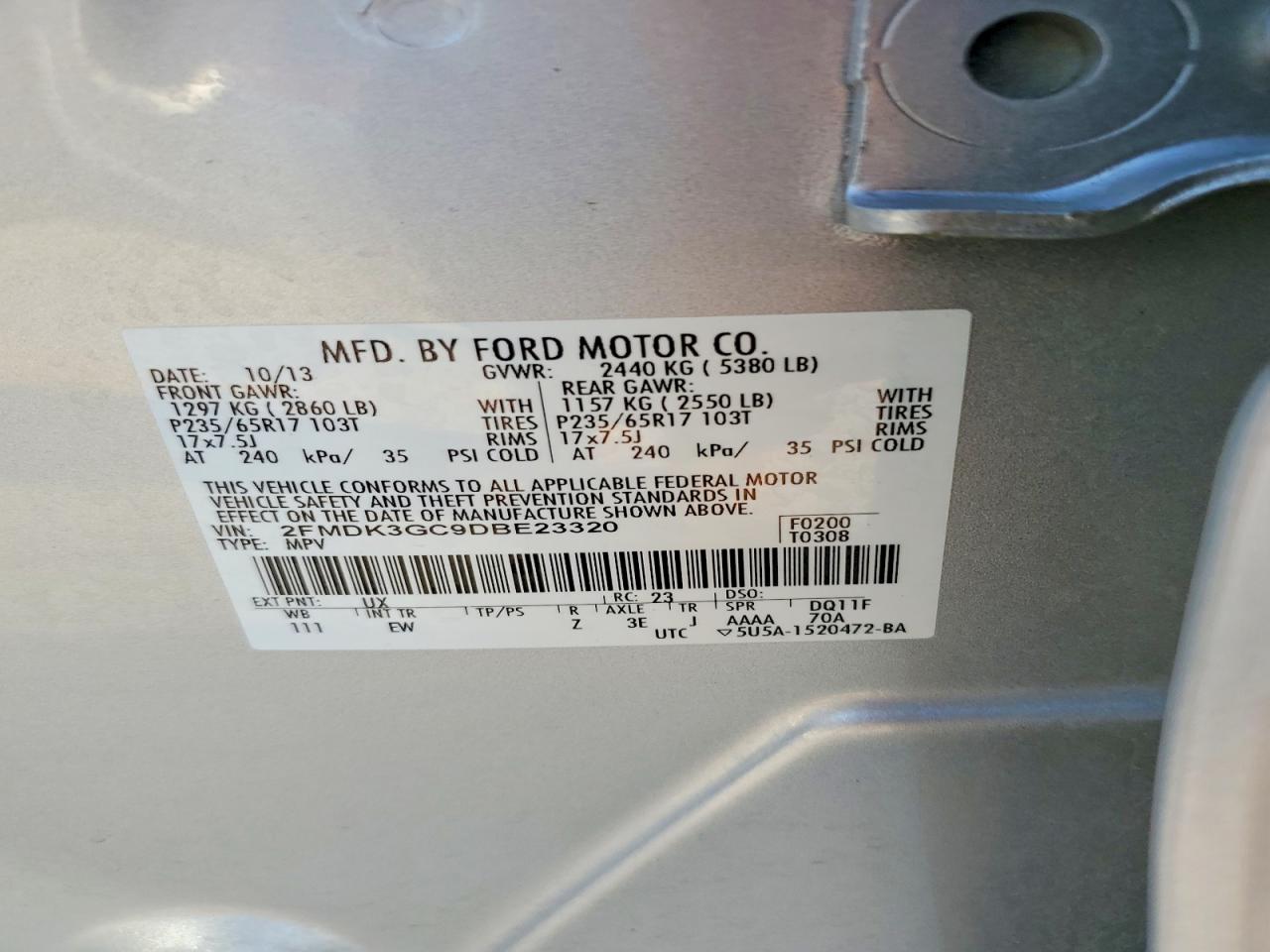 2013 Ford Edge Silver vin: 2FMDK3GC9DBE23320