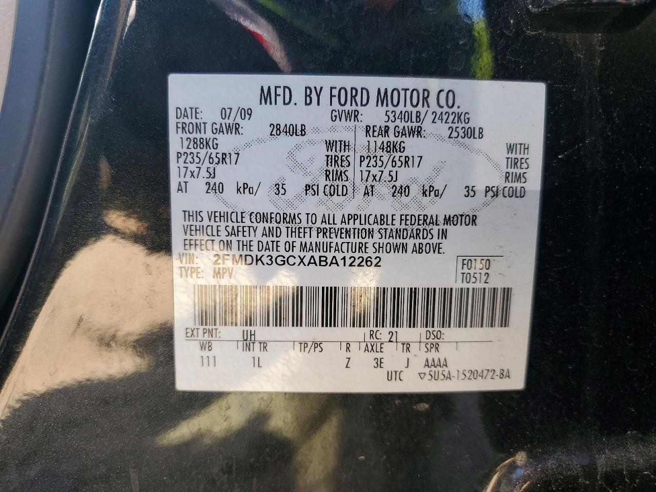 2010 Ford Edge Se Black vin: 2FMDK3GCXABA12262