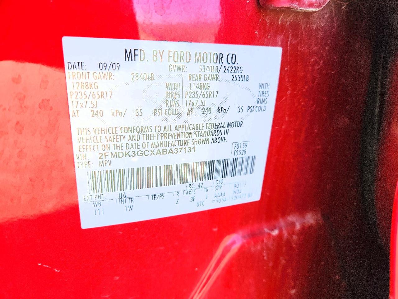 2010 Ford Edge Se Red vin: 2FMDK3GCXABA37131