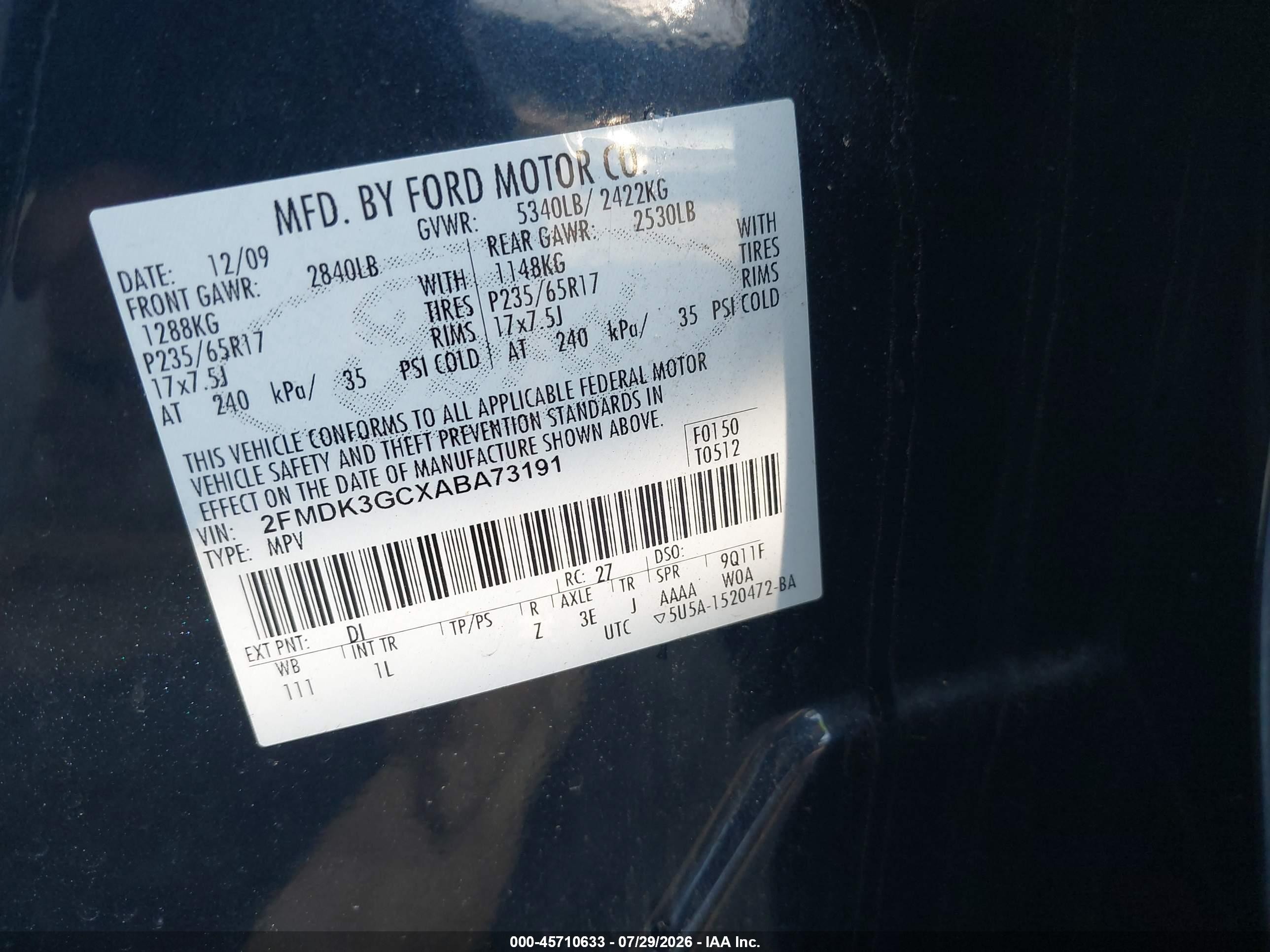 2010 Ford Edge Se Черный vin: 2FMDK3GCXABA73191