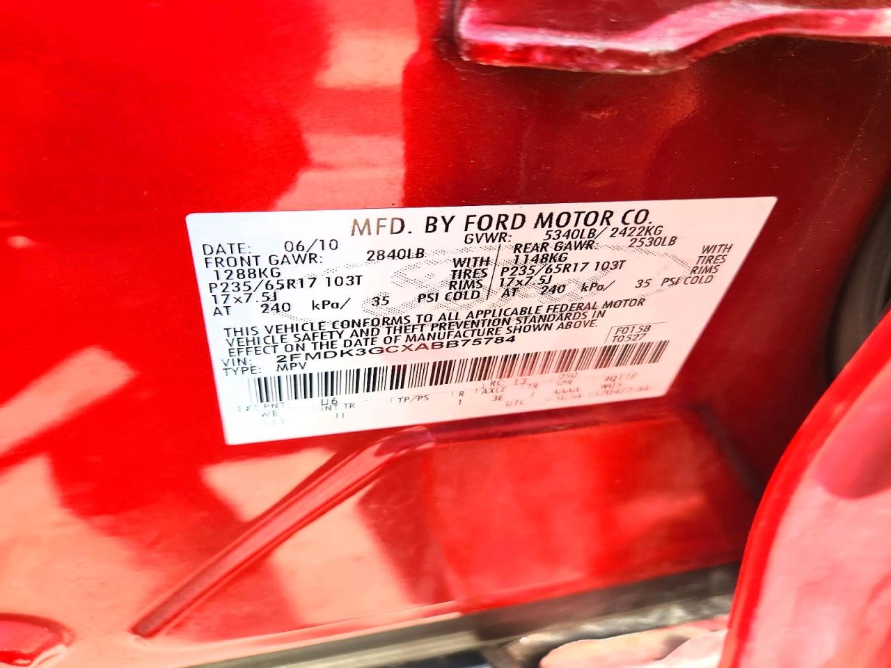 2010 Ford Edge Se Red vin: 2FMDK3GCXABB75784