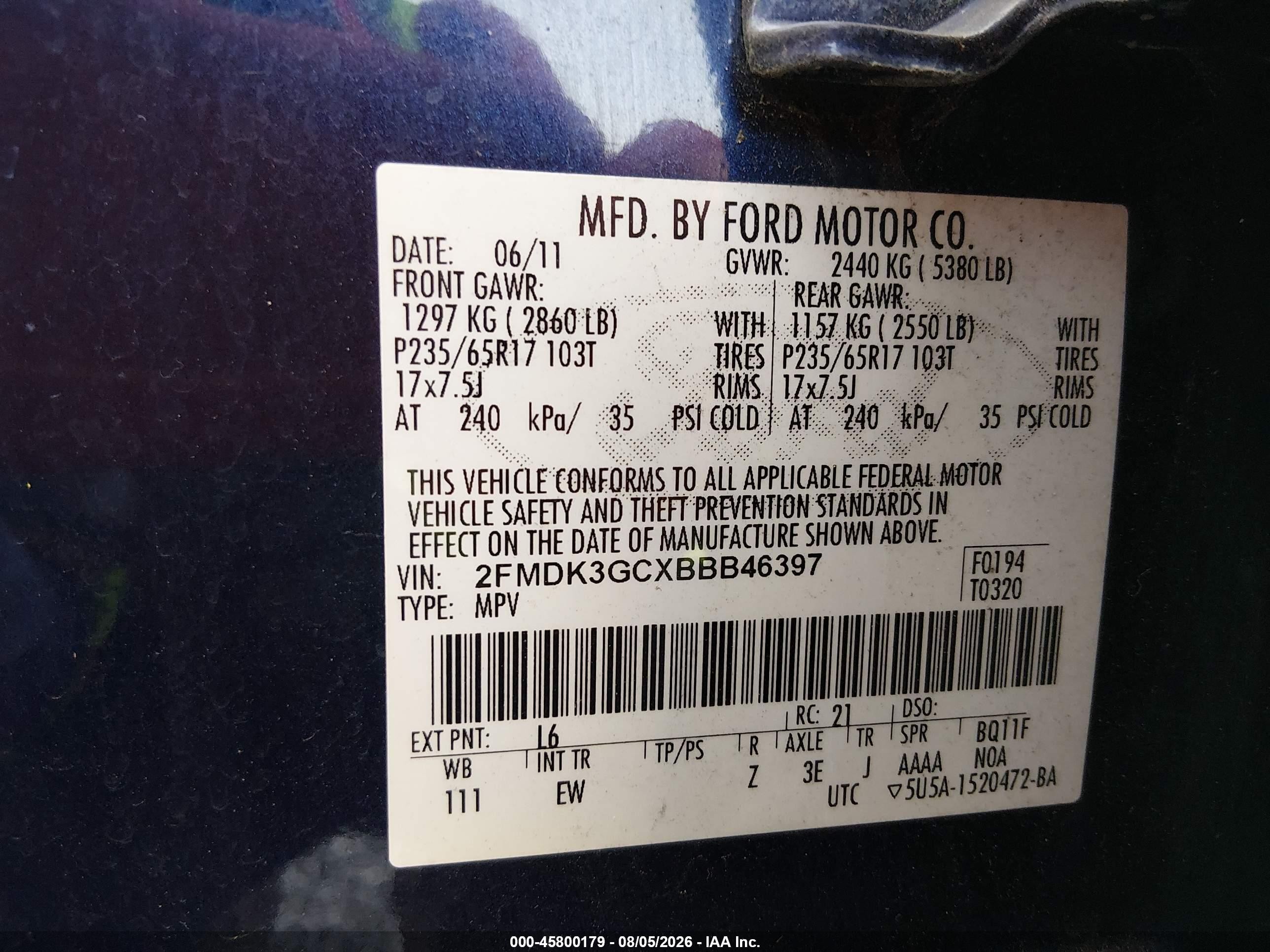 2011 Ford Edge Se Синий vin: 2FMDK3GCXBBB46397