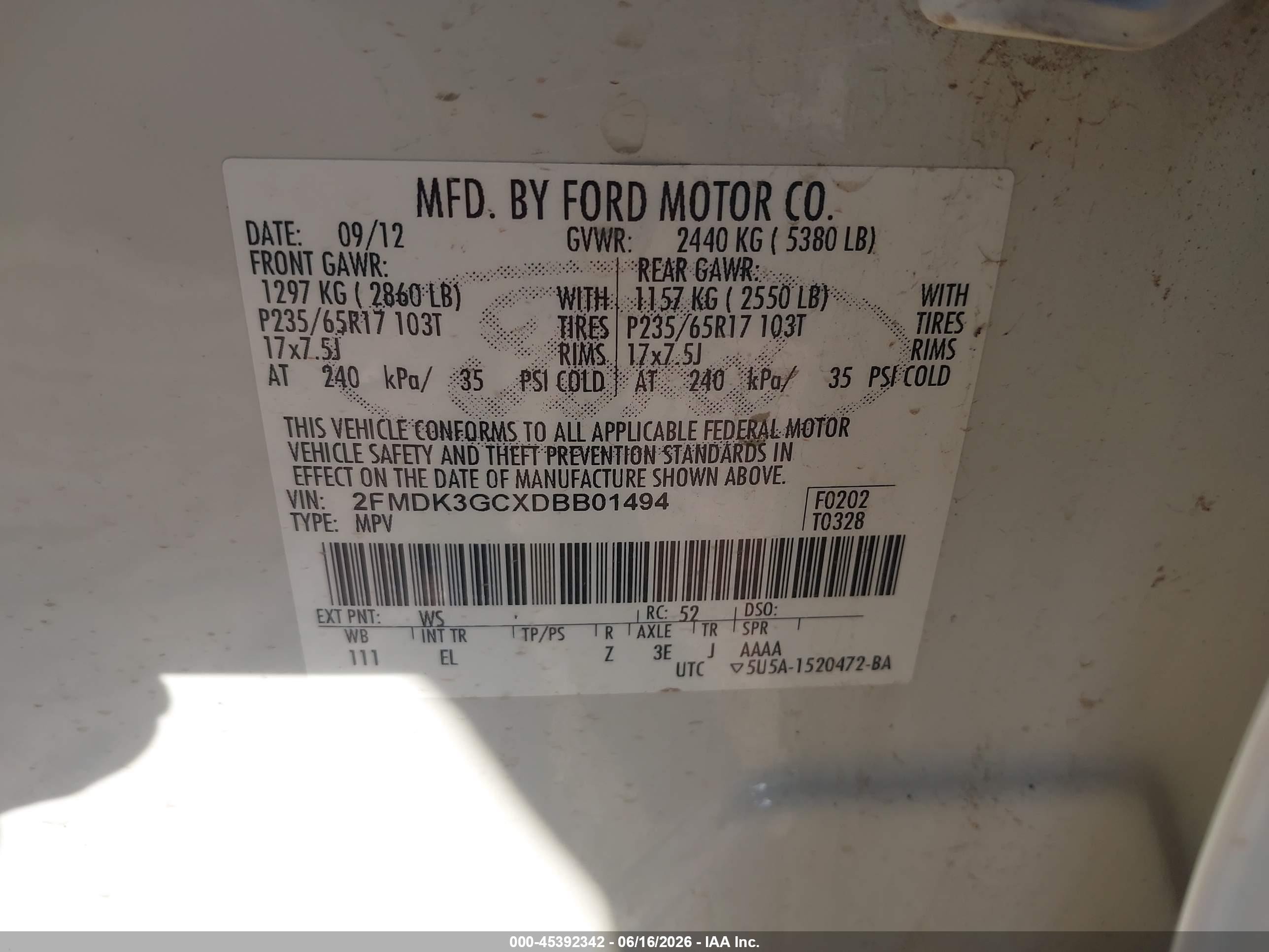 2013 Ford Edge Se White vin: 2FMDK3GCXDBB01494
