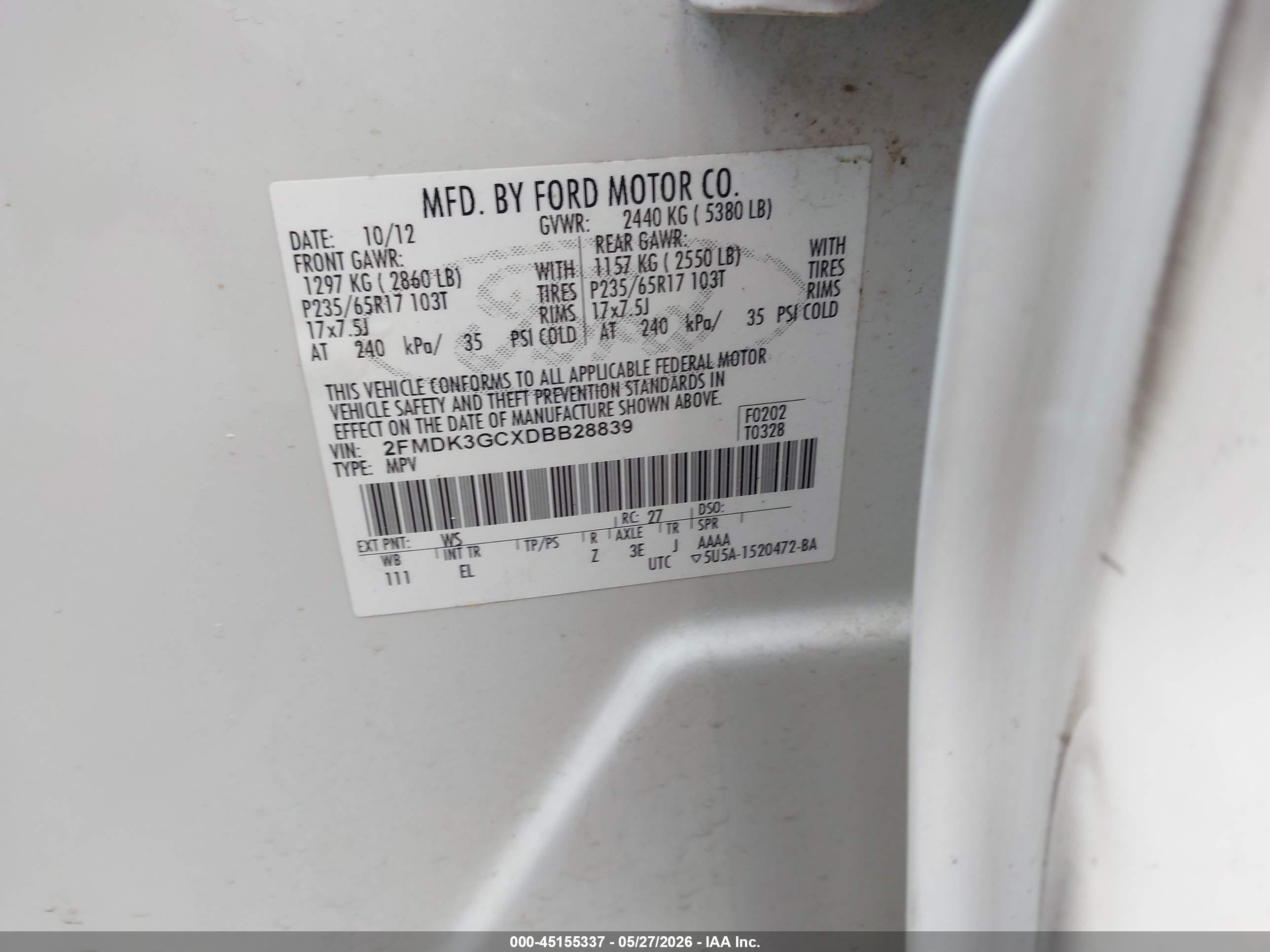 2013 Ford Edge Se White vin: 2FMDK3GCXDBB28839