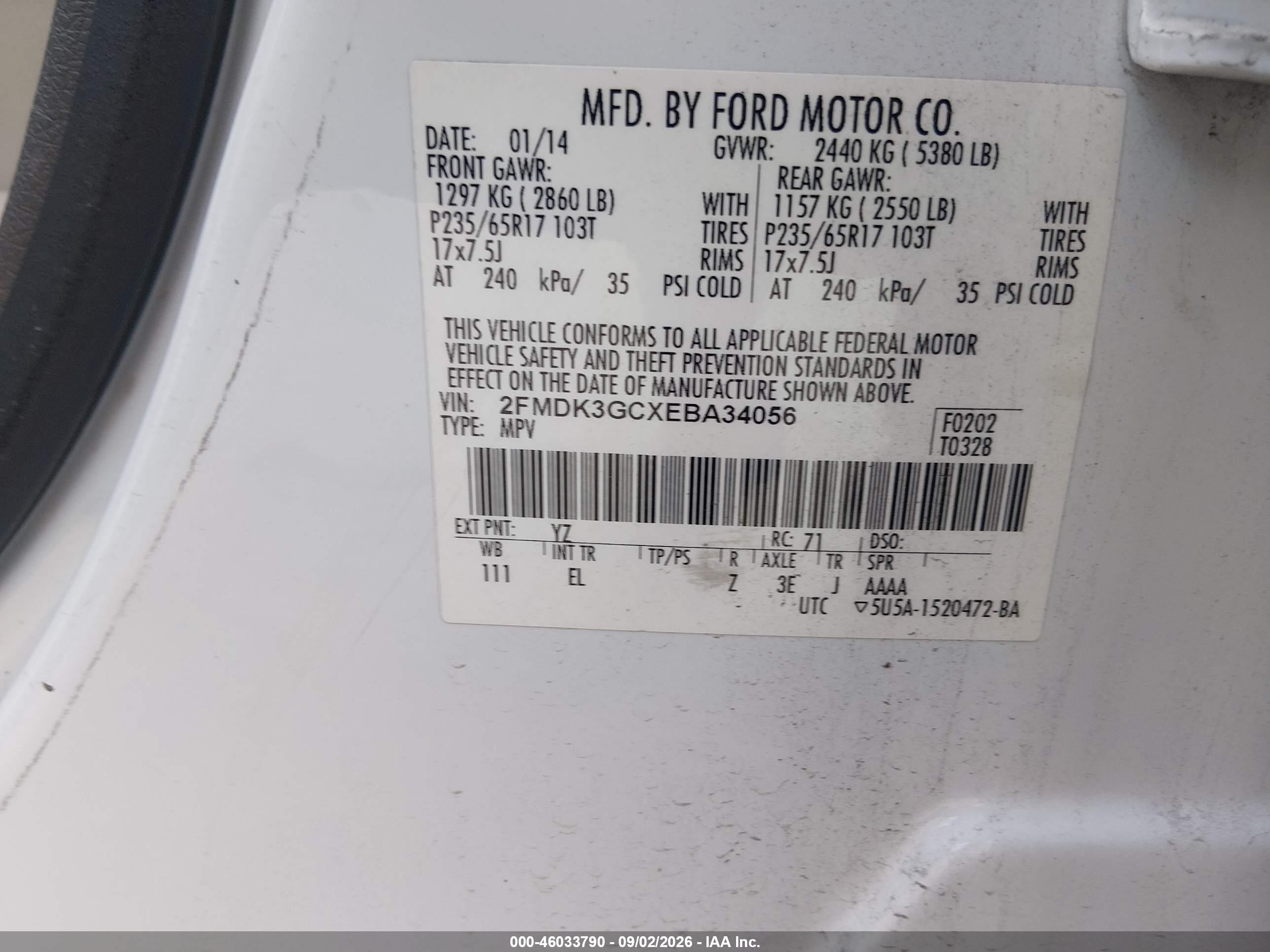 2014 Ford Edge Se White vin: 2FMDK3GCXEBA34056