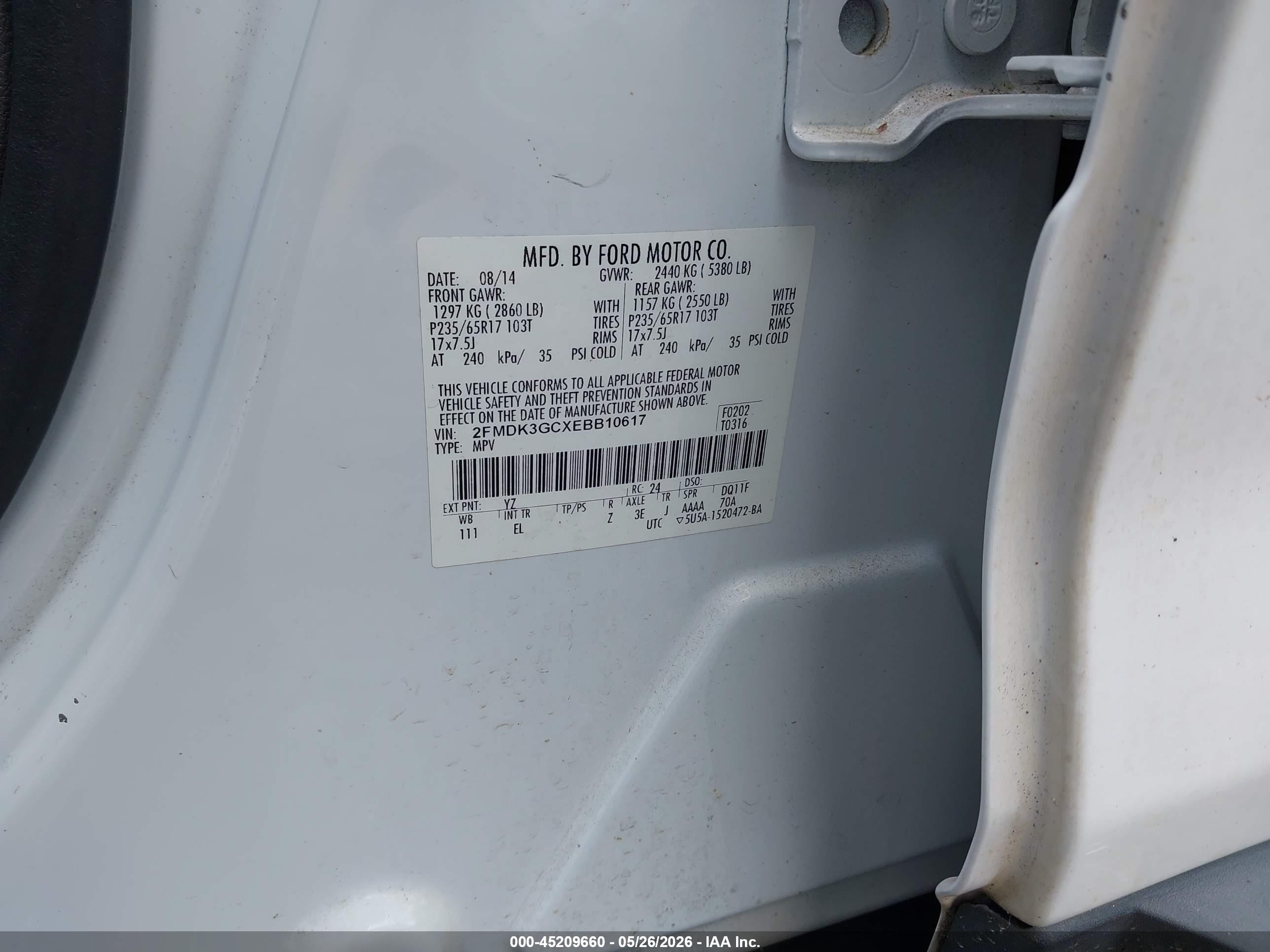 2014 Ford Edge Se White vin: 2FMDK3GCXEBB10617