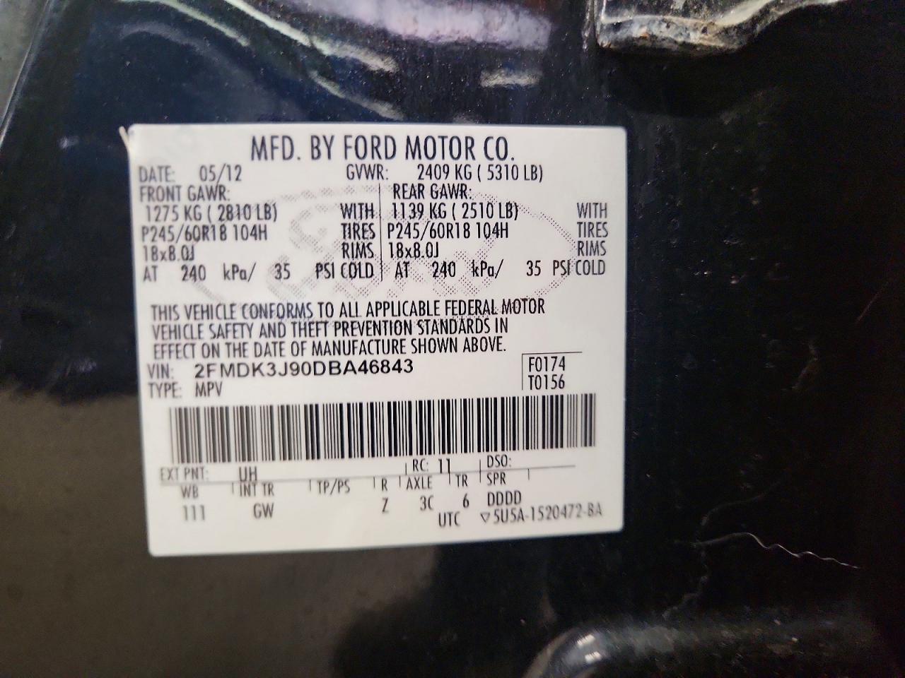 2013 Ford Edge Sel Black vin: 2FMDK3J90DBA46843