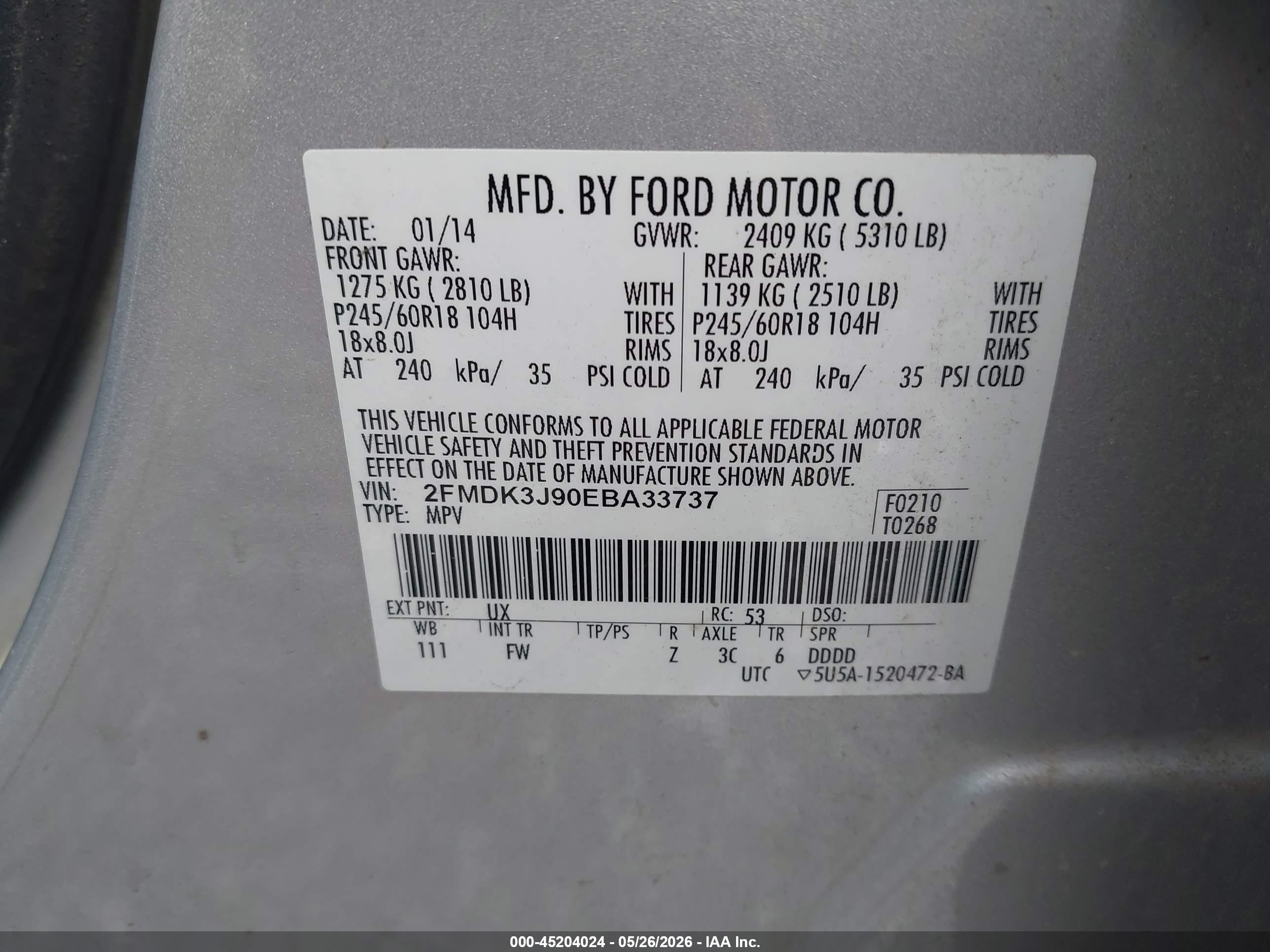 2014 Ford Edge Sel Silver vin: 2FMDK3J90EBA33737
