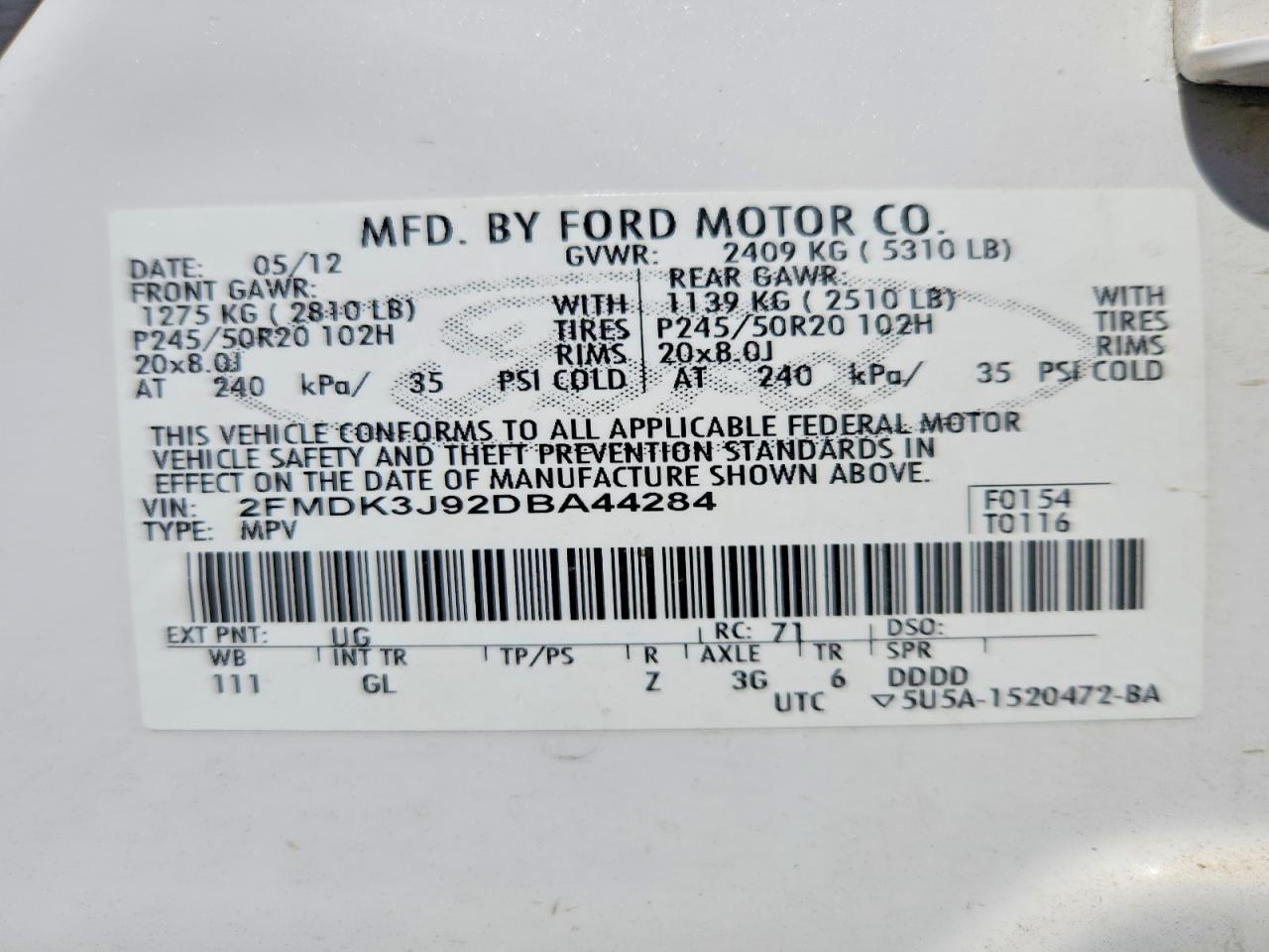 2013 Ford Edge Sel White vin: 2FMDK3J92DBA44284