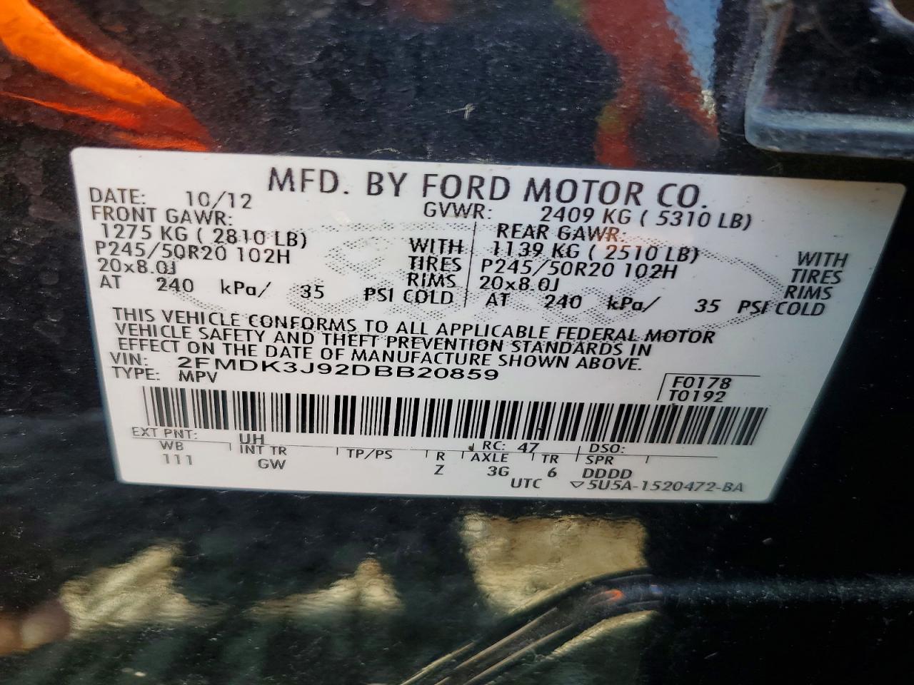 2013 Ford Edge Sel Black vin: 2FMDK3J92DBB20859