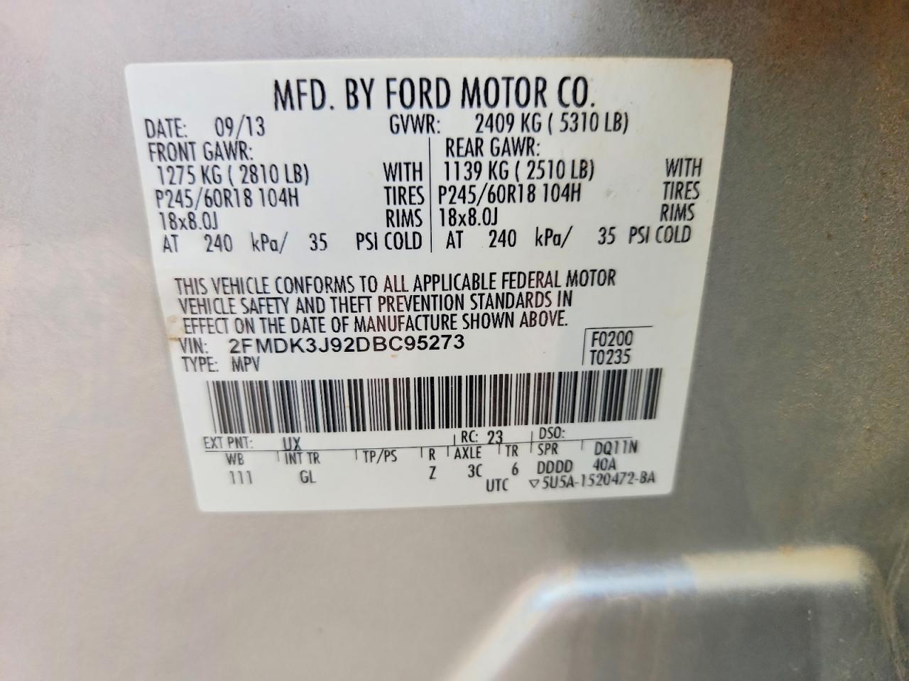 2013 Ford Edge Sel Silver vin: 2FMDK3J92DBC95273