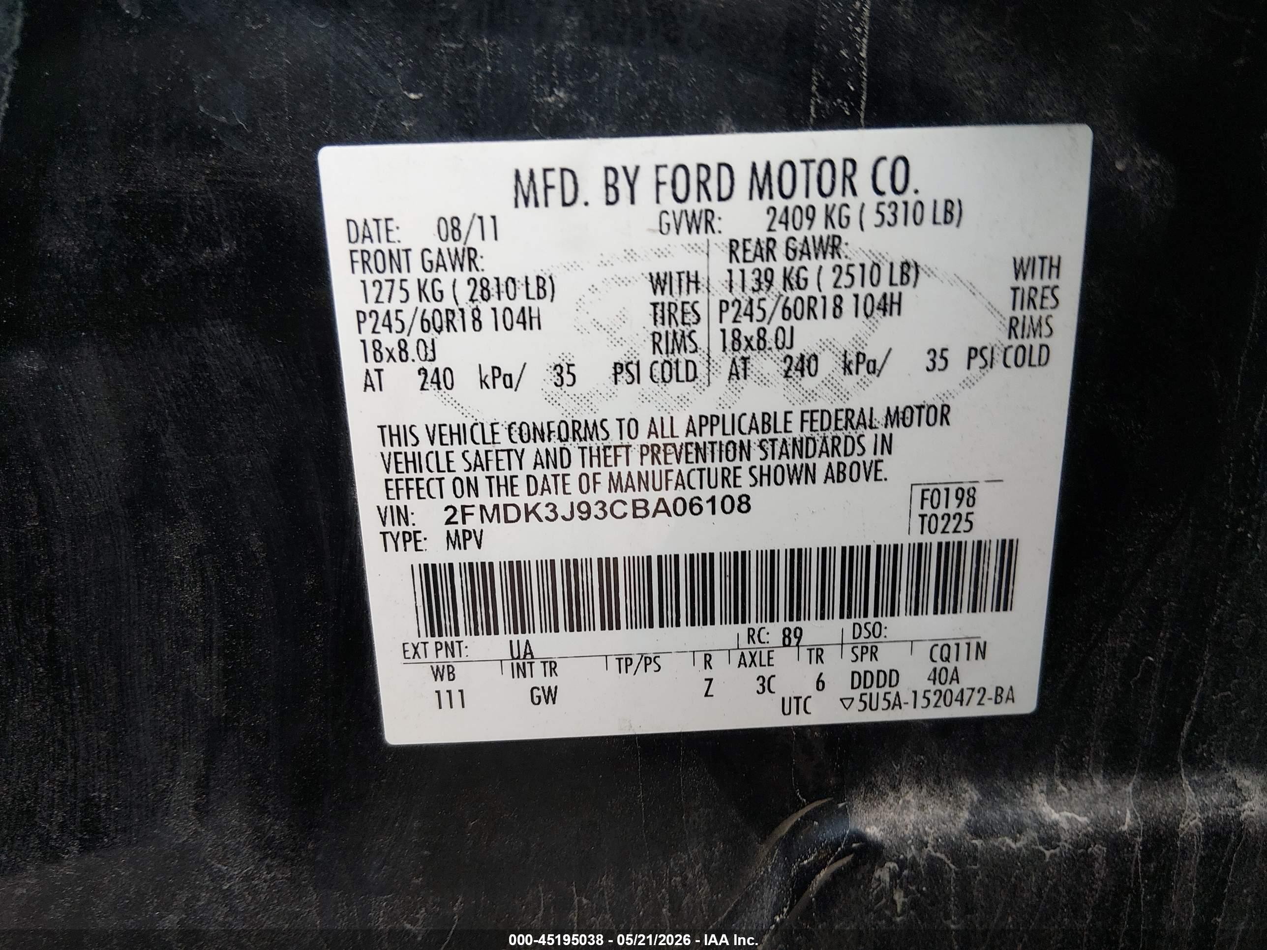 2012 Ford Edge Sel Black vin: 2FMDK3J93CBA06108