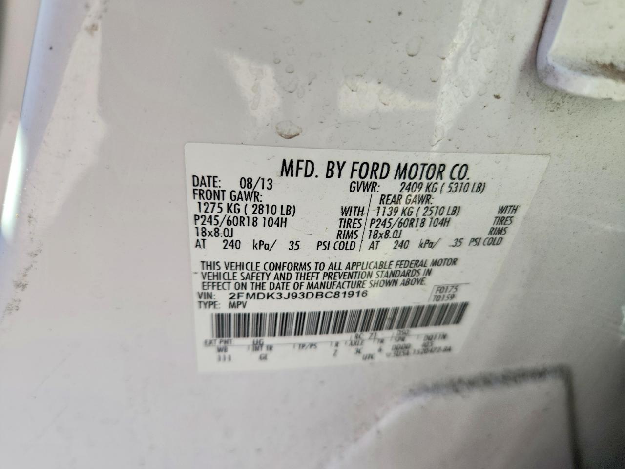 2013 Ford Edge Sel White vin: 2FMDK3J93DBC81916