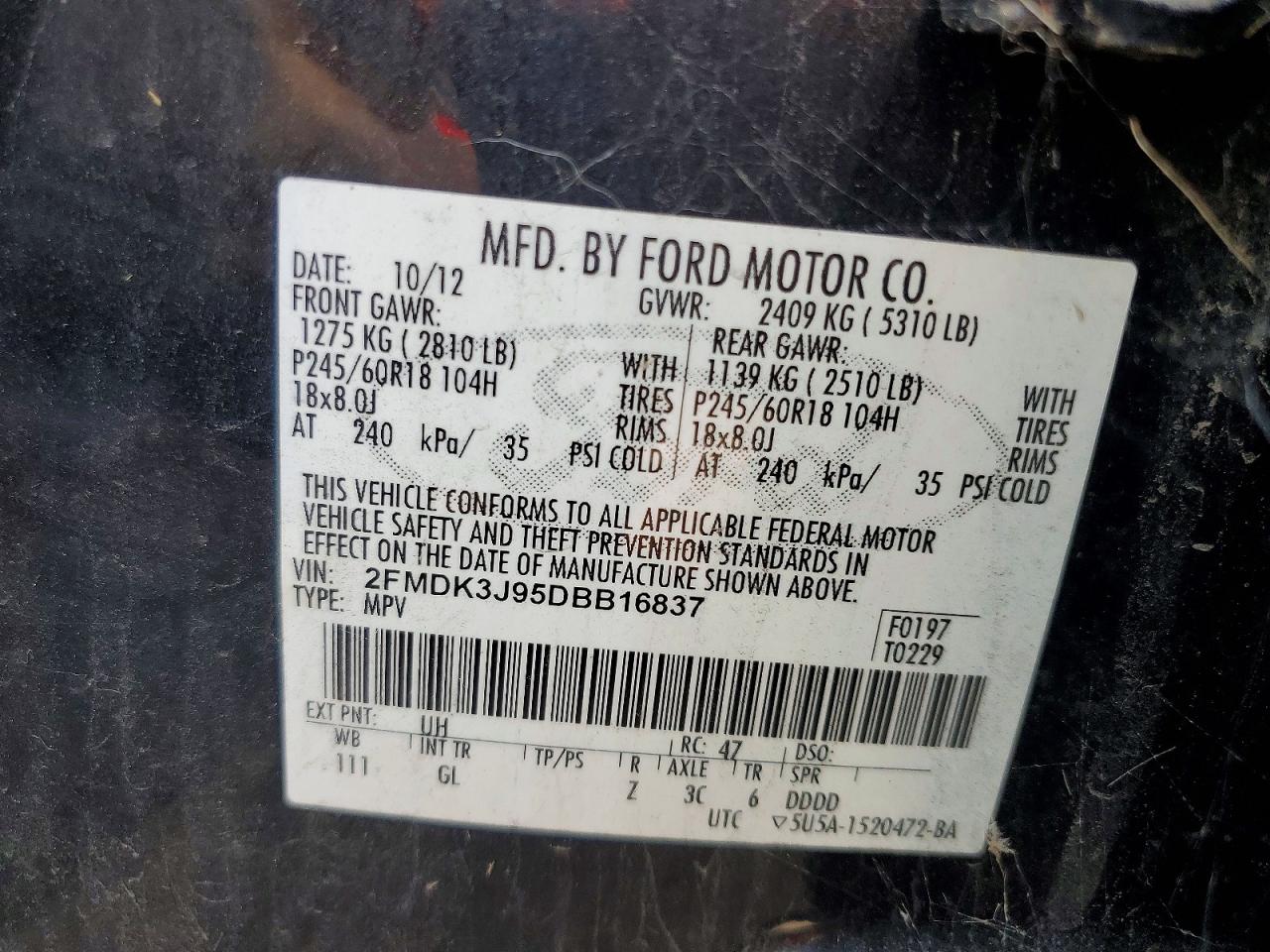 2013 Ford Edge Sel Black vin: 2FMDK3J95DBB16837