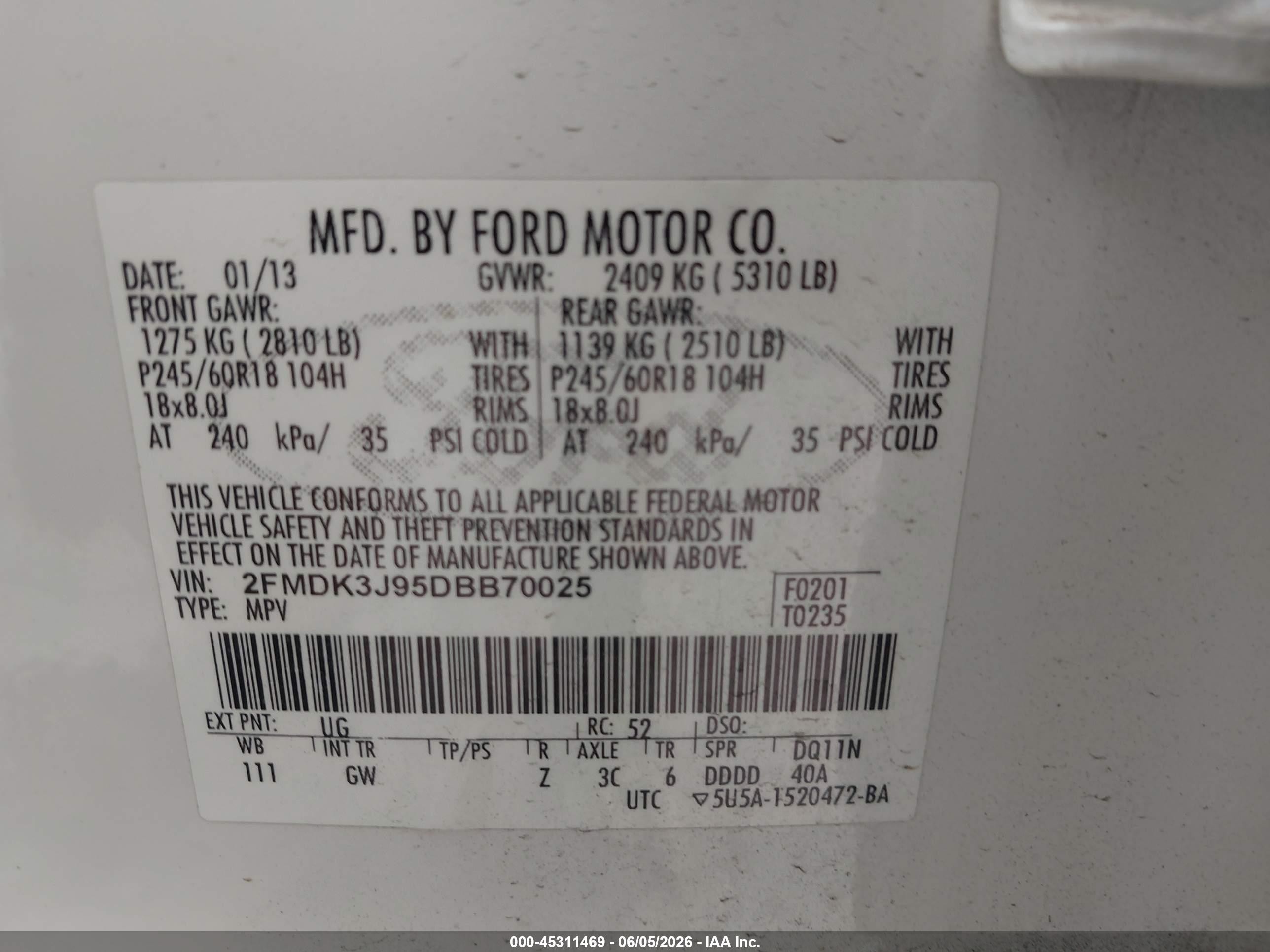 2013 Ford Edge Sel White vin: 2FMDK3J95DBB70025