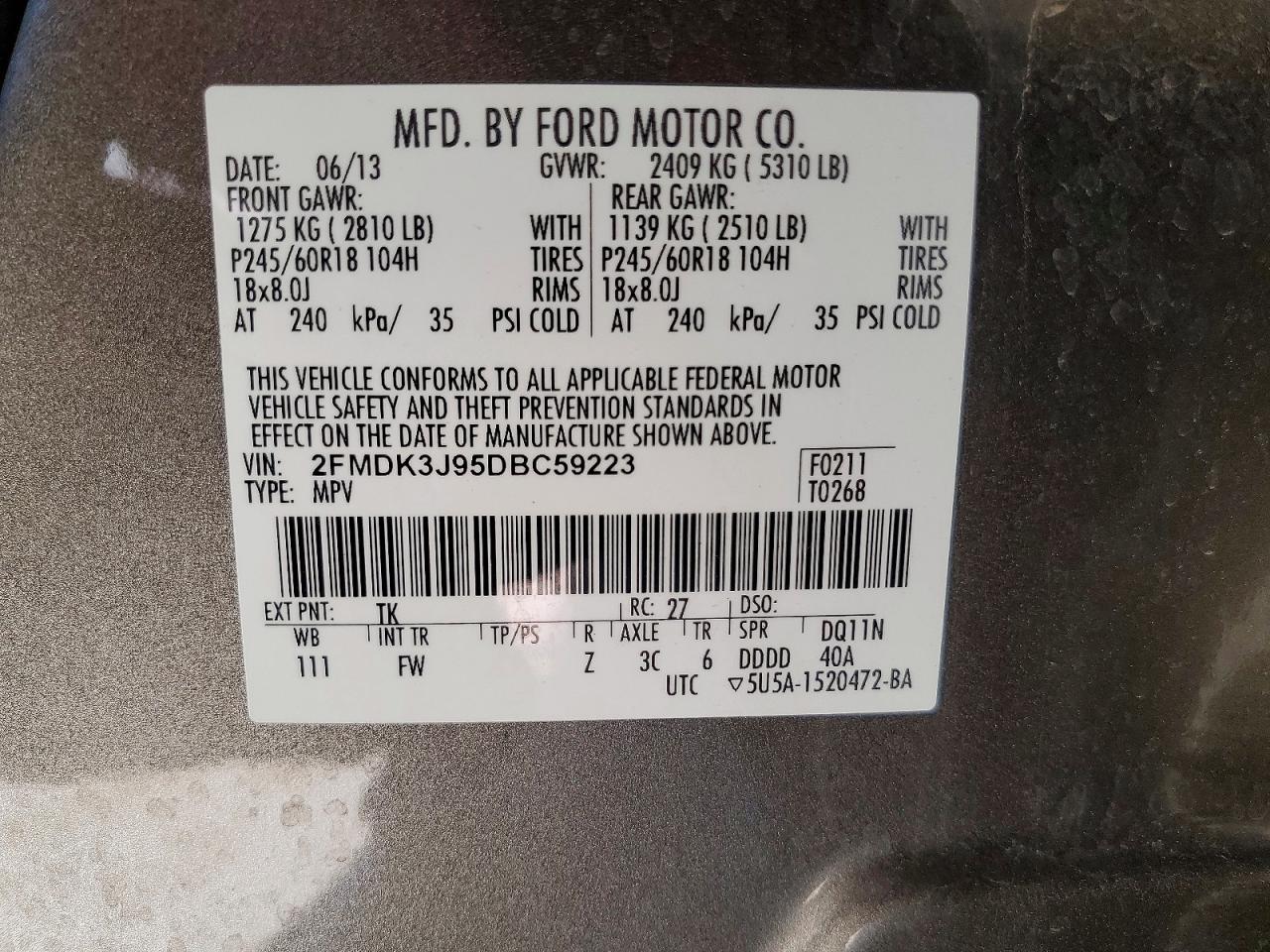 2013 Ford Edge Sel Brown vin: 2FMDK3J95DBC59223